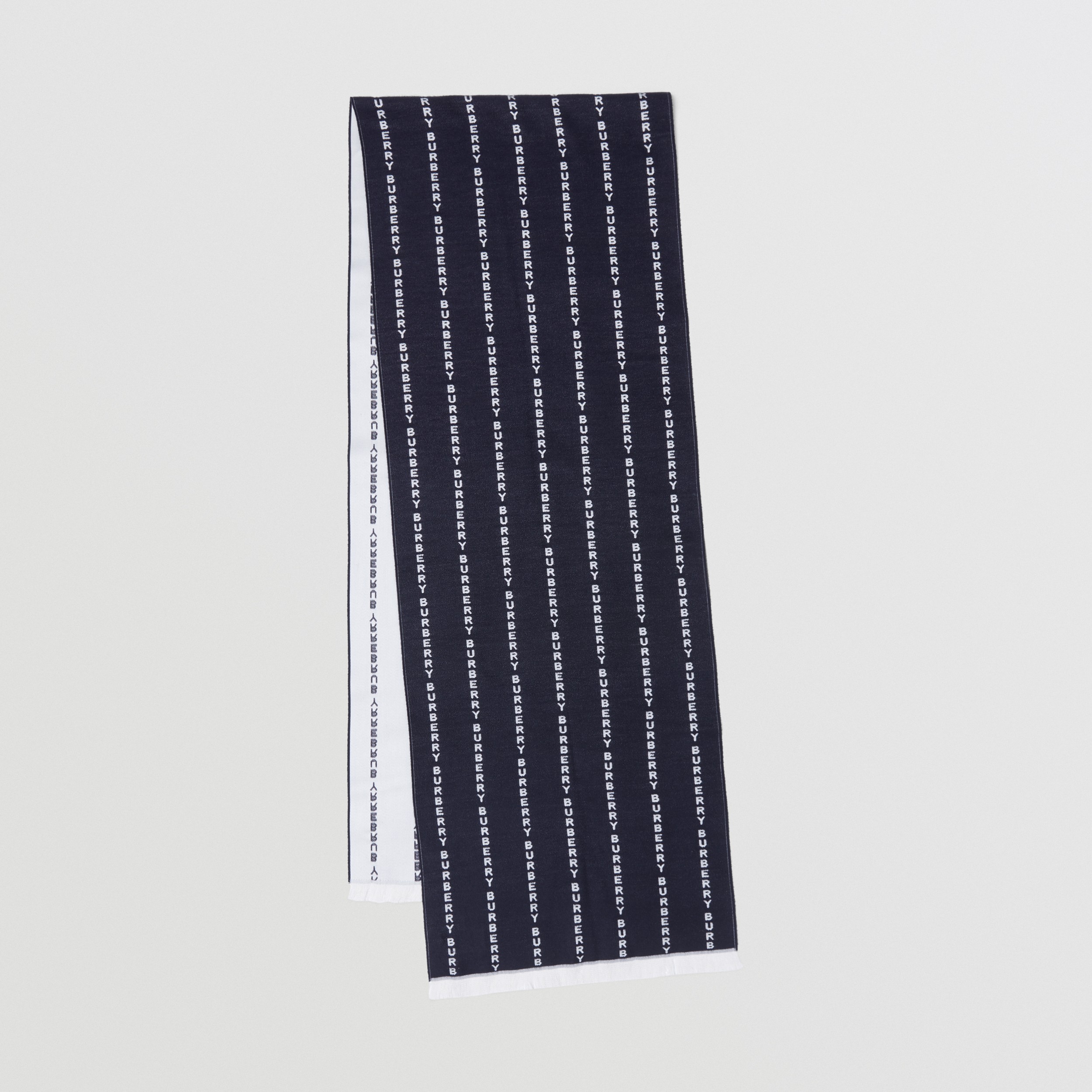Cachecol de seda com estampa em risca de giz de logotipo em jacquard (Azul Marinho Escuro) | Burberry® oficial - 1