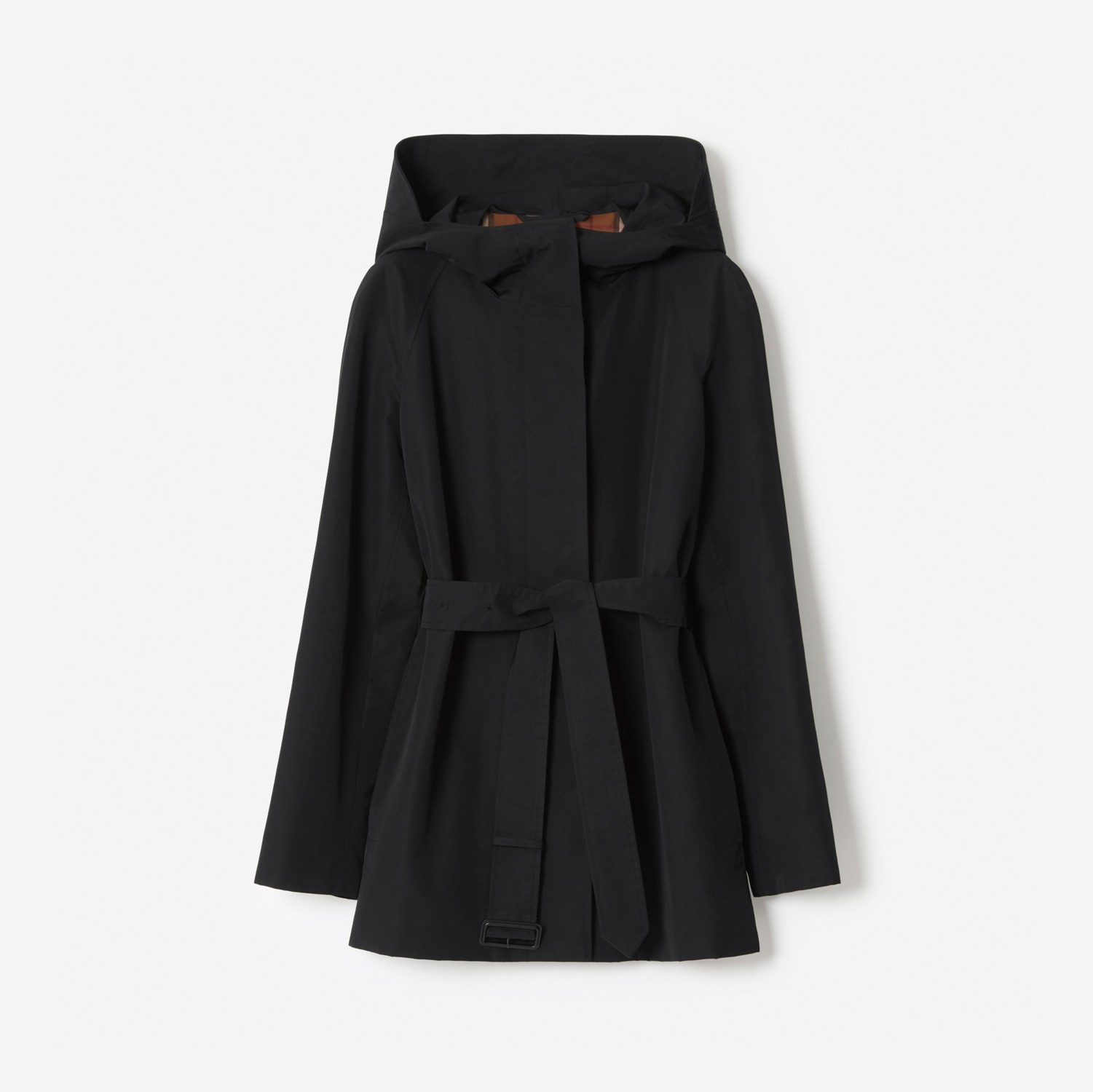 Paletot à capuche en faille de coton technique (Noir) - Femme | Site officiel Burberry®