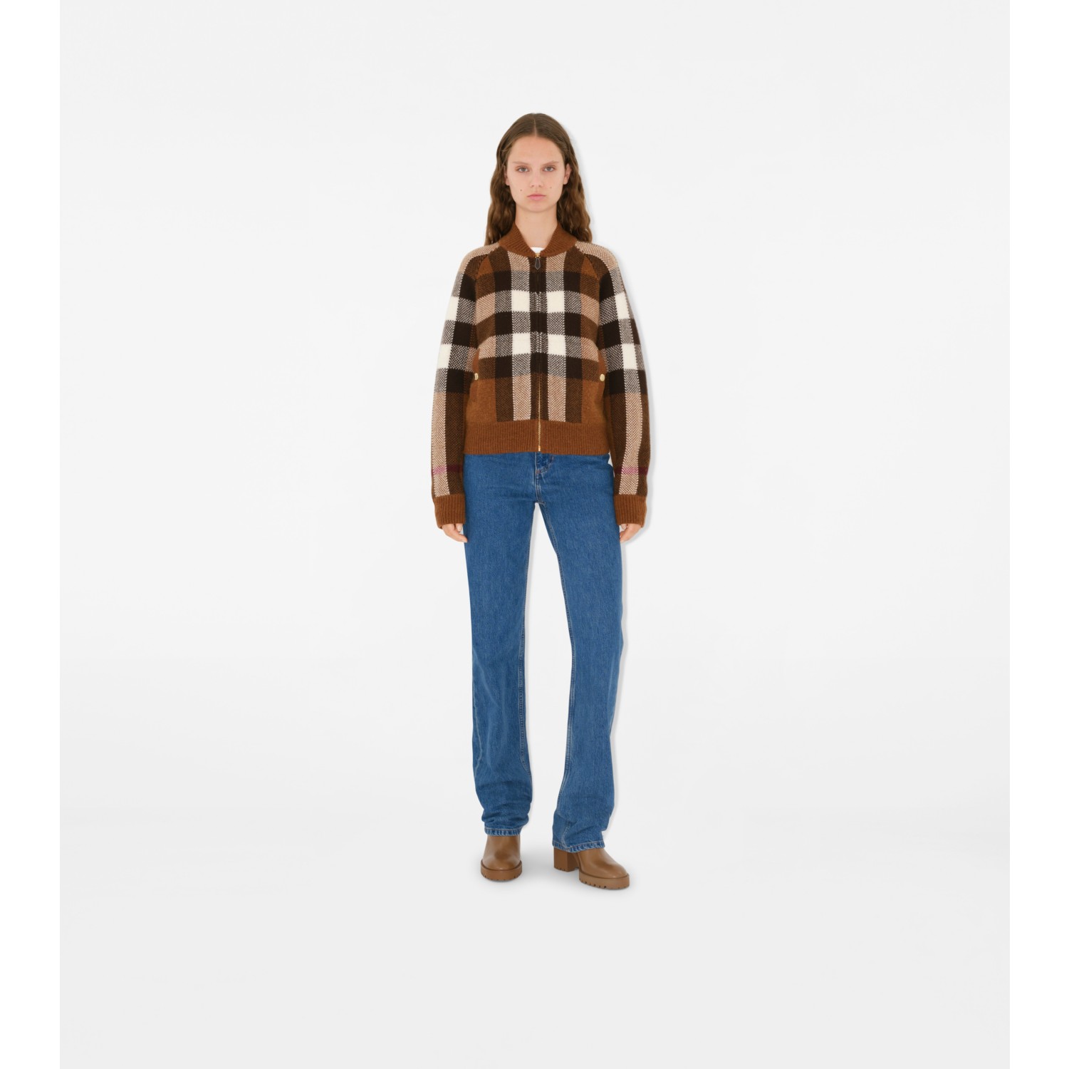 Jaqueta bomber de lã e cashmere Check