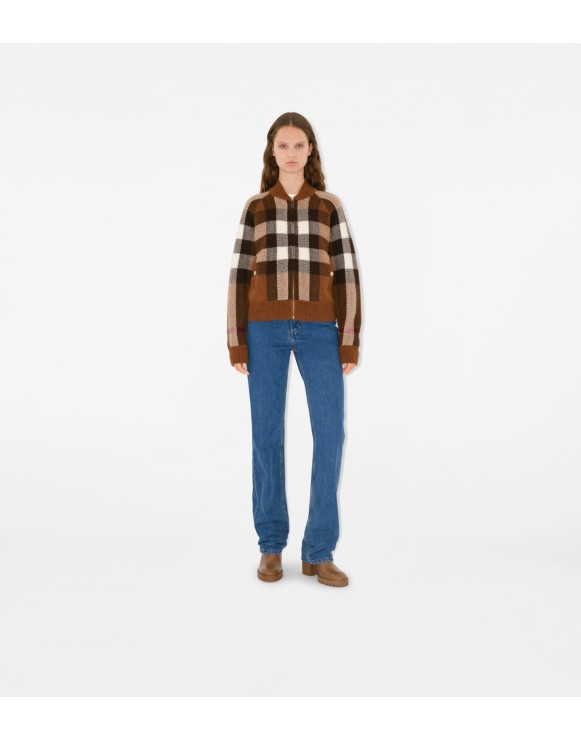 Check Wool Cashmere Bomber Jacket