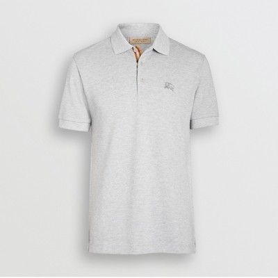 Cotton Polo Shirt in Pale Grey Melange 