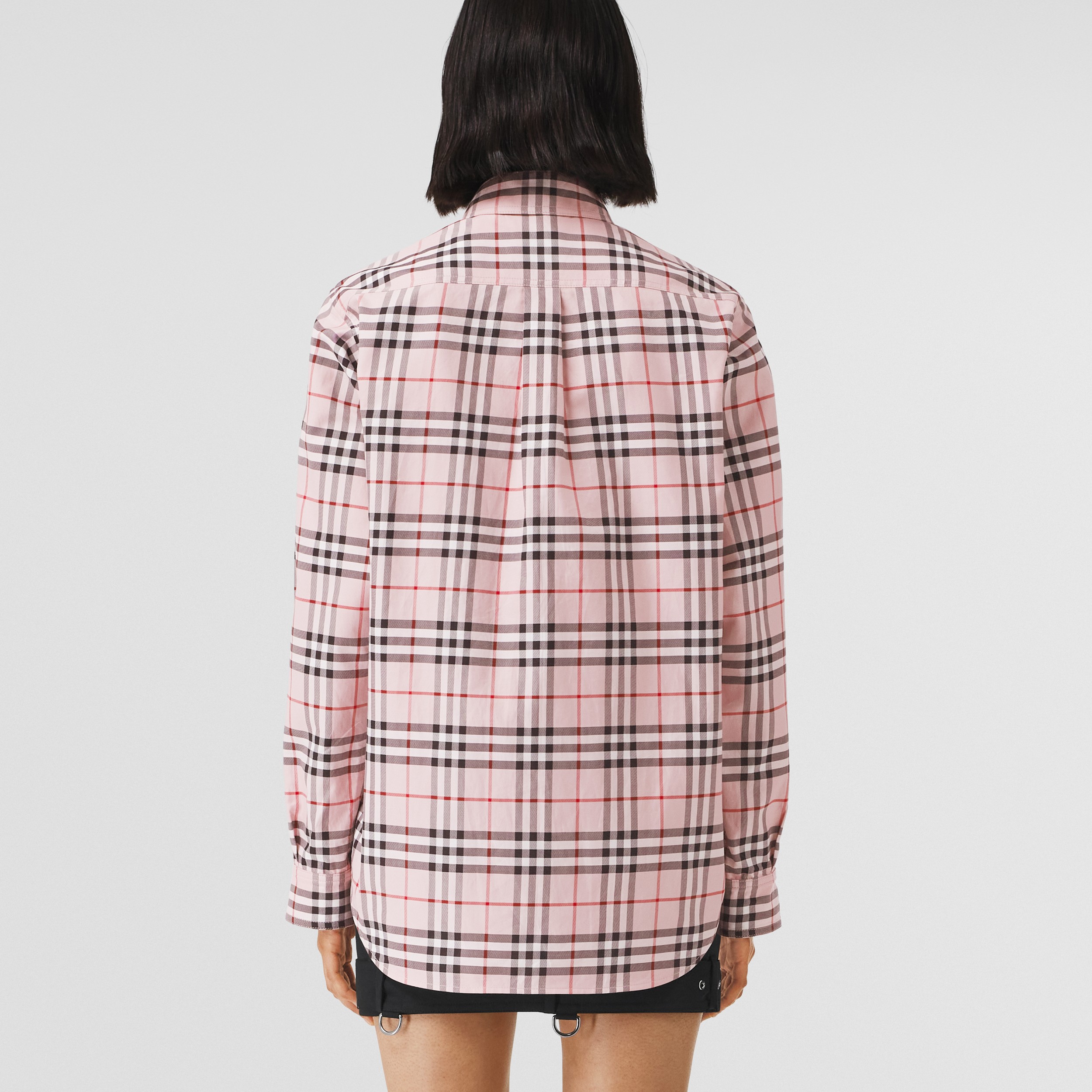 Embroidered Logo Check Cotton Oversized Shirt in Bubblegum Pink - Women | Burberry® Official - 3