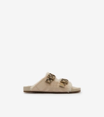Check Shearling Urchin Sandals in Blonde beige - Women | Burberry