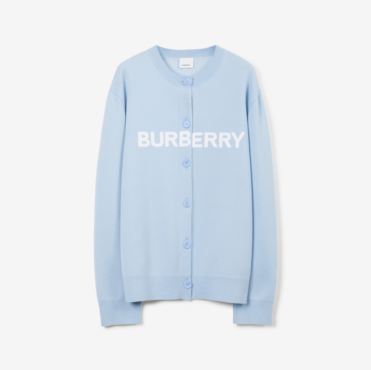 Logo Wool Cotton Jacquard Oversized Cardigan in Pale Blue - Women | Burberry® Official