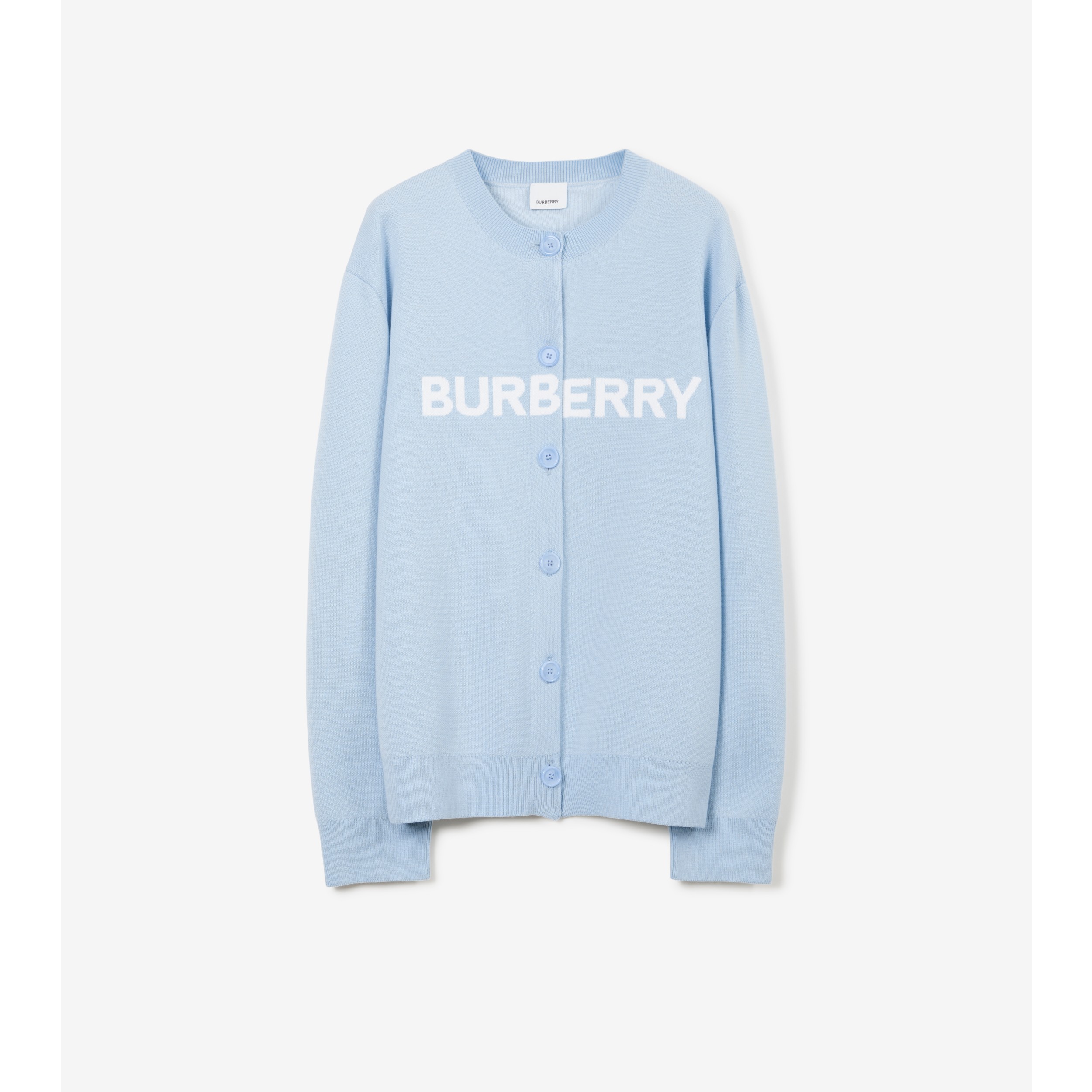 Logo Wool Cotton Jacquard Oversized Cardigan in Pale Blue - Women | Burberry®  Official