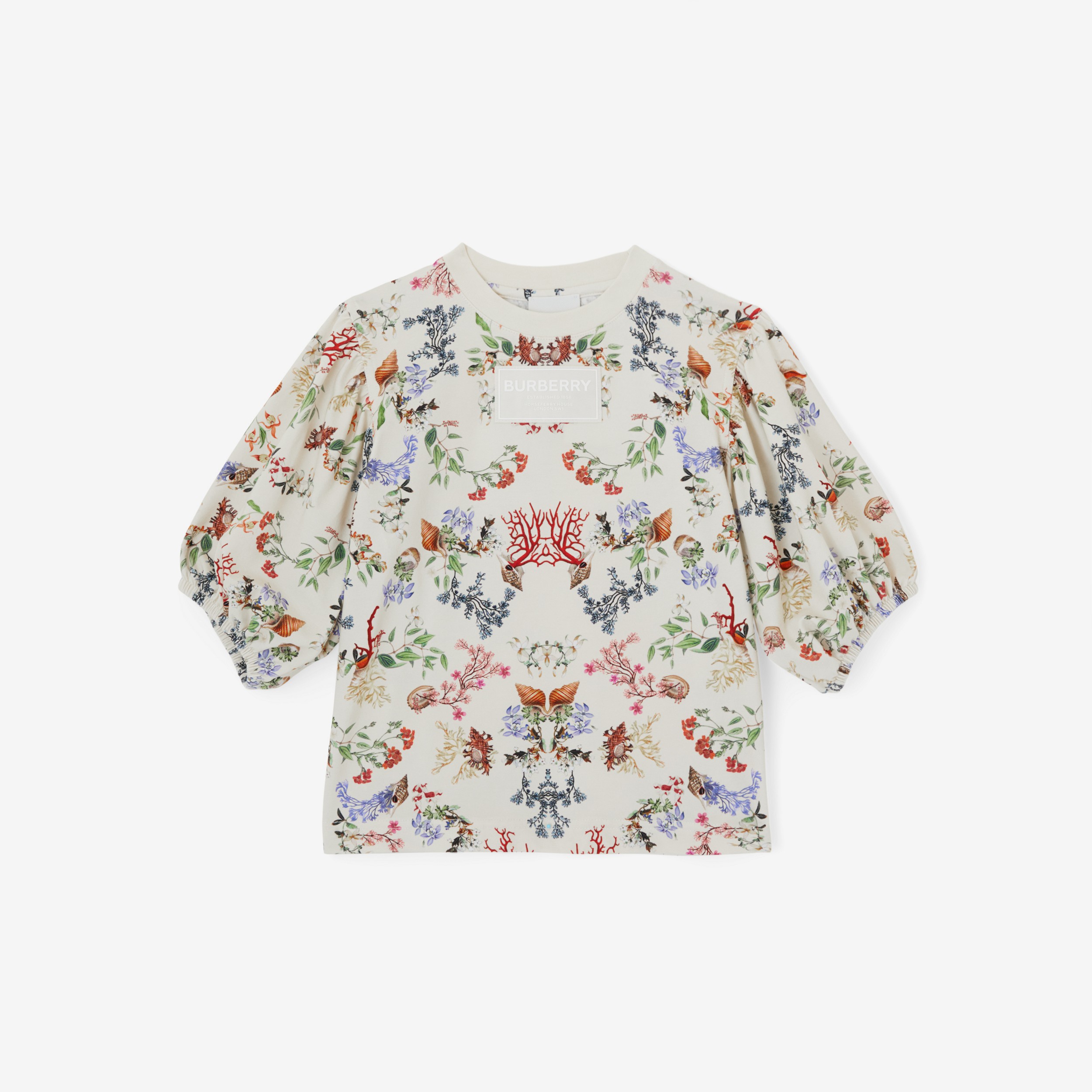 Camiseta de algodão stretch com estampa de corais (Creme Claro) | Burberry® oficial - 1