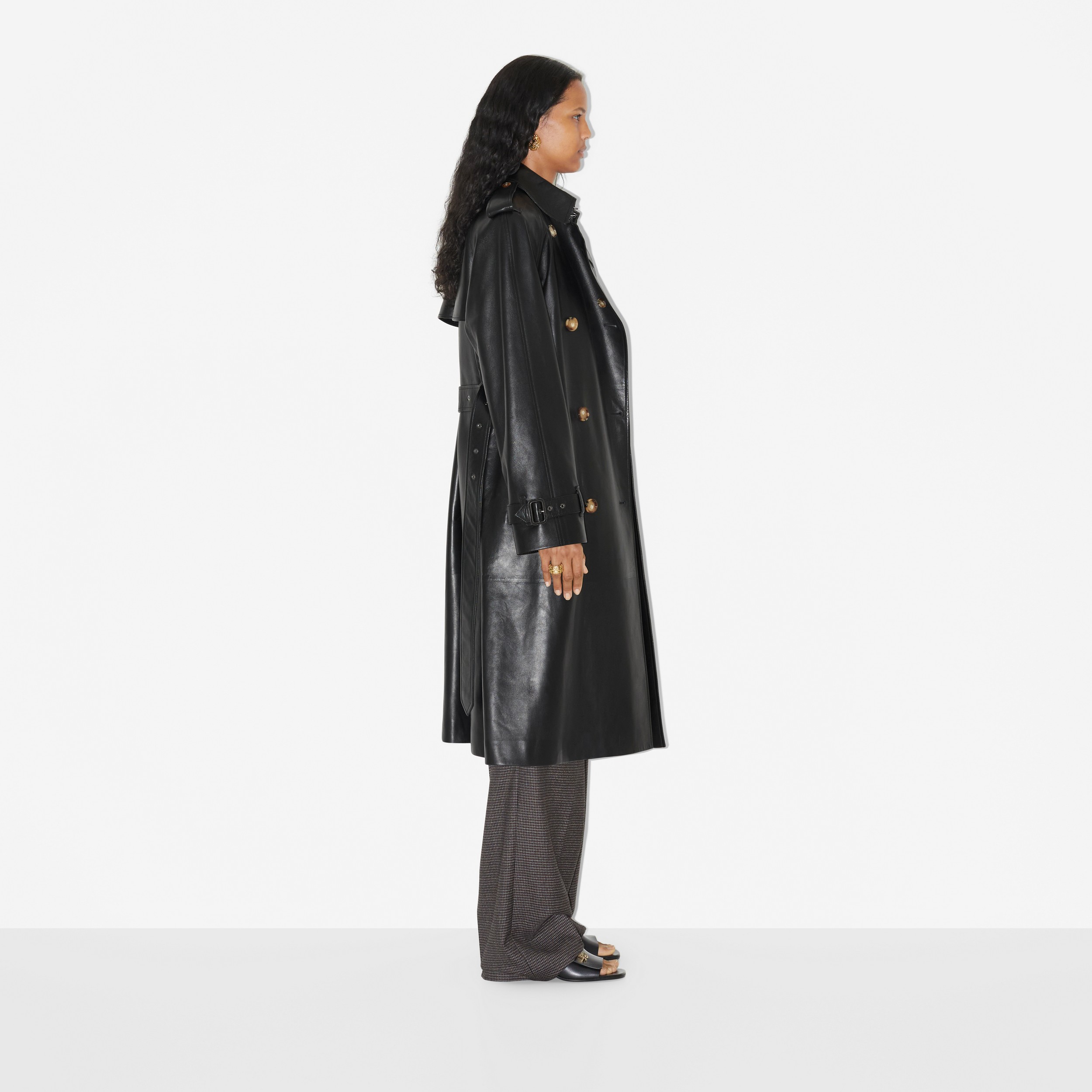 Leather Trench Coat in Black - Women | Burberry® Official - 3