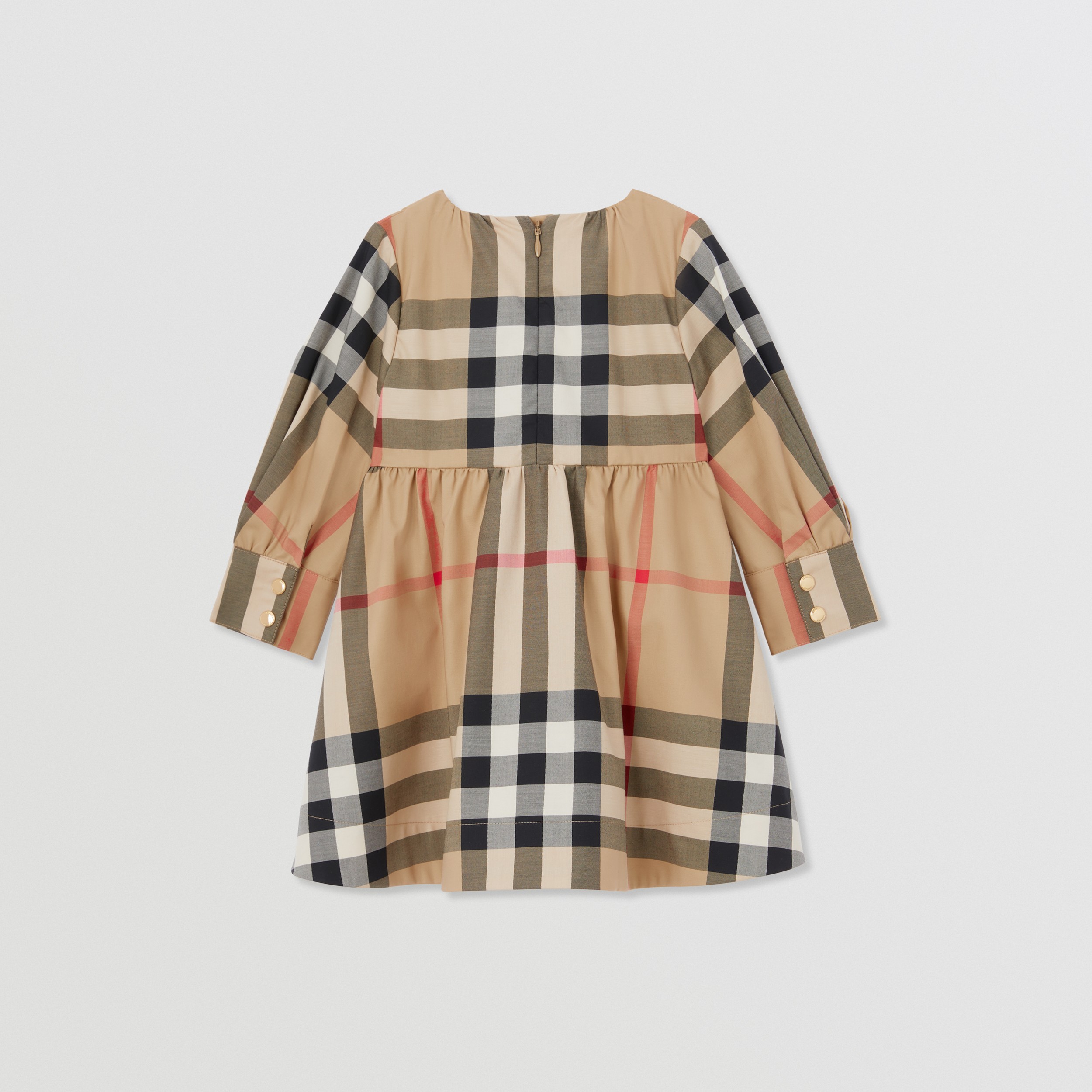 Long-sleeve Check Stretch Cotton Dress in Archive Beige - Children | Burberry® Official - 4