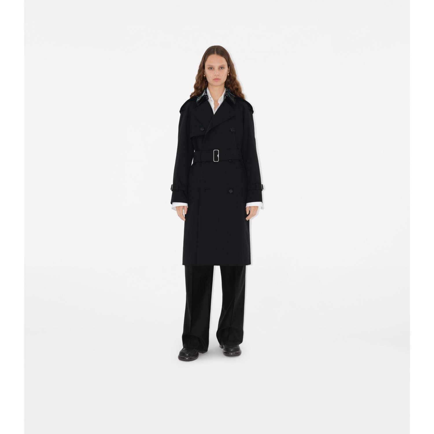 Trench coat longo de gabardine