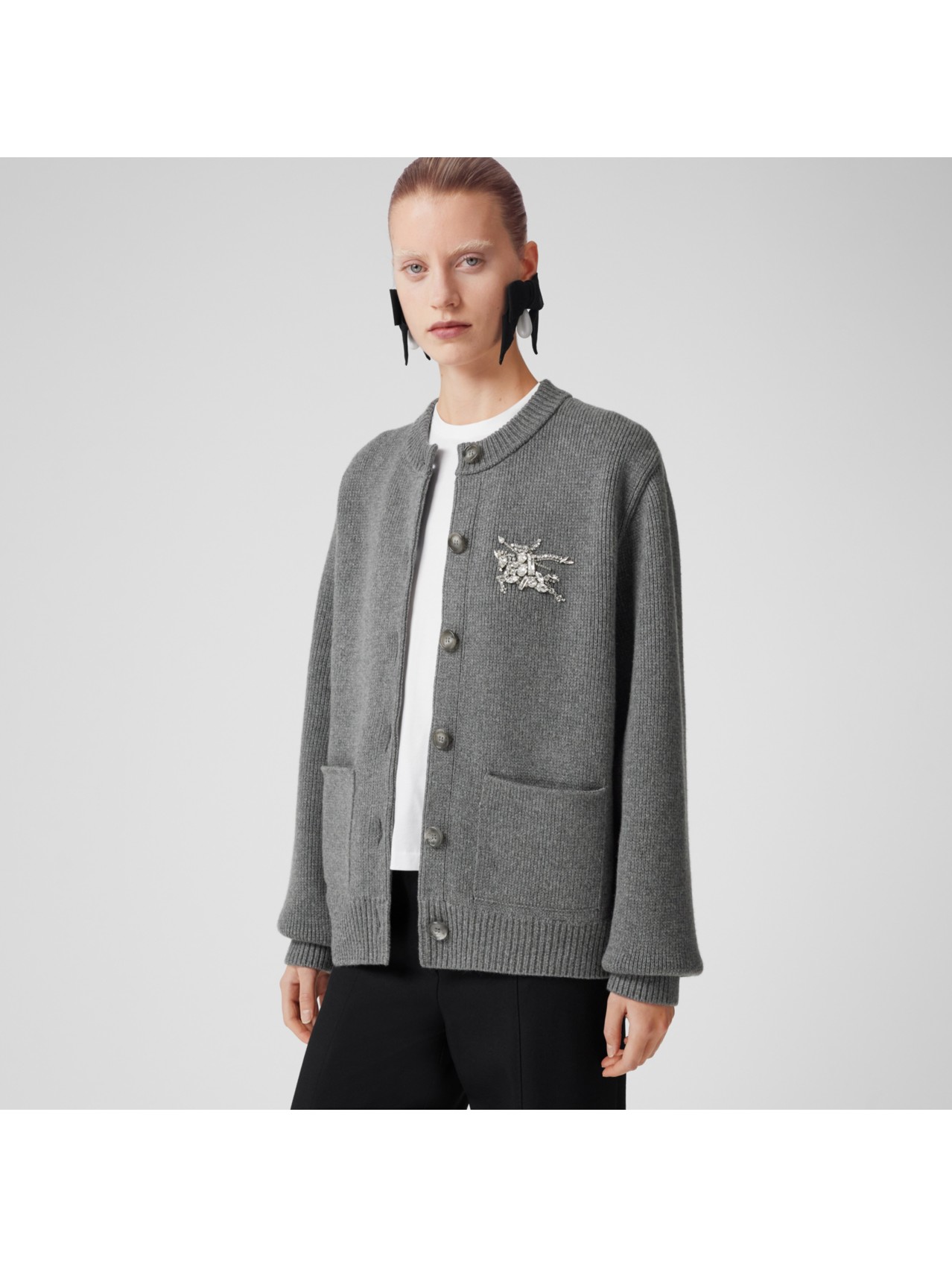 Crystal EKD Wool Cashmere Cardigan in Mid Grey Melange - Women | Burberry®  Official