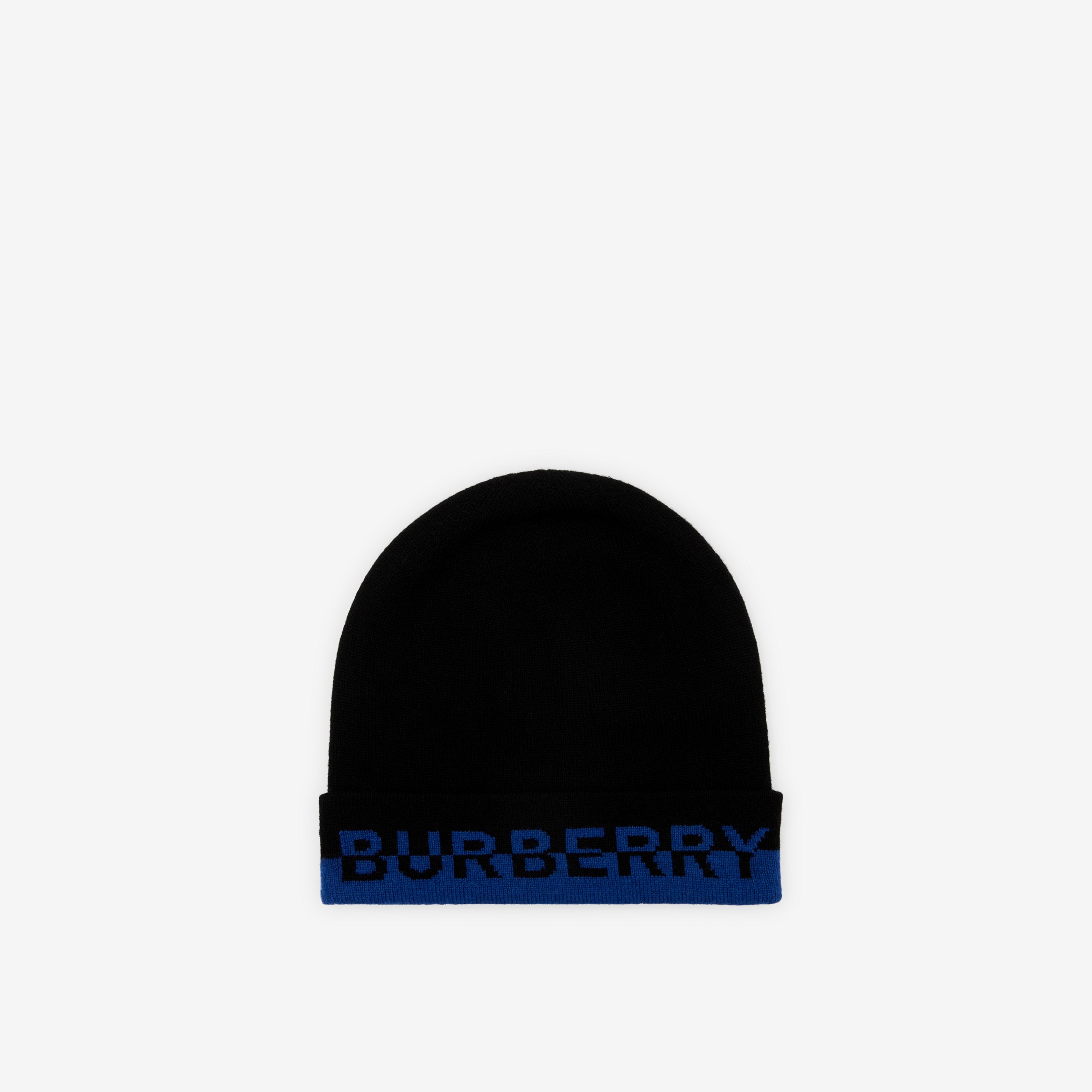 Logo Intarsia Cashmere Beanie in Black/sodalite Blue | Burberry® Official - 1