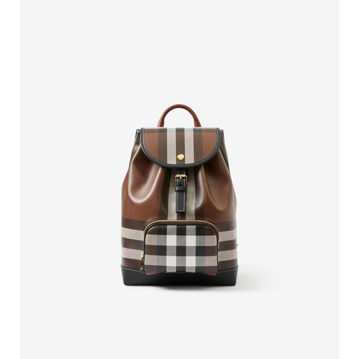 Check and Leather Backpack in Dark Birch Brown - Women