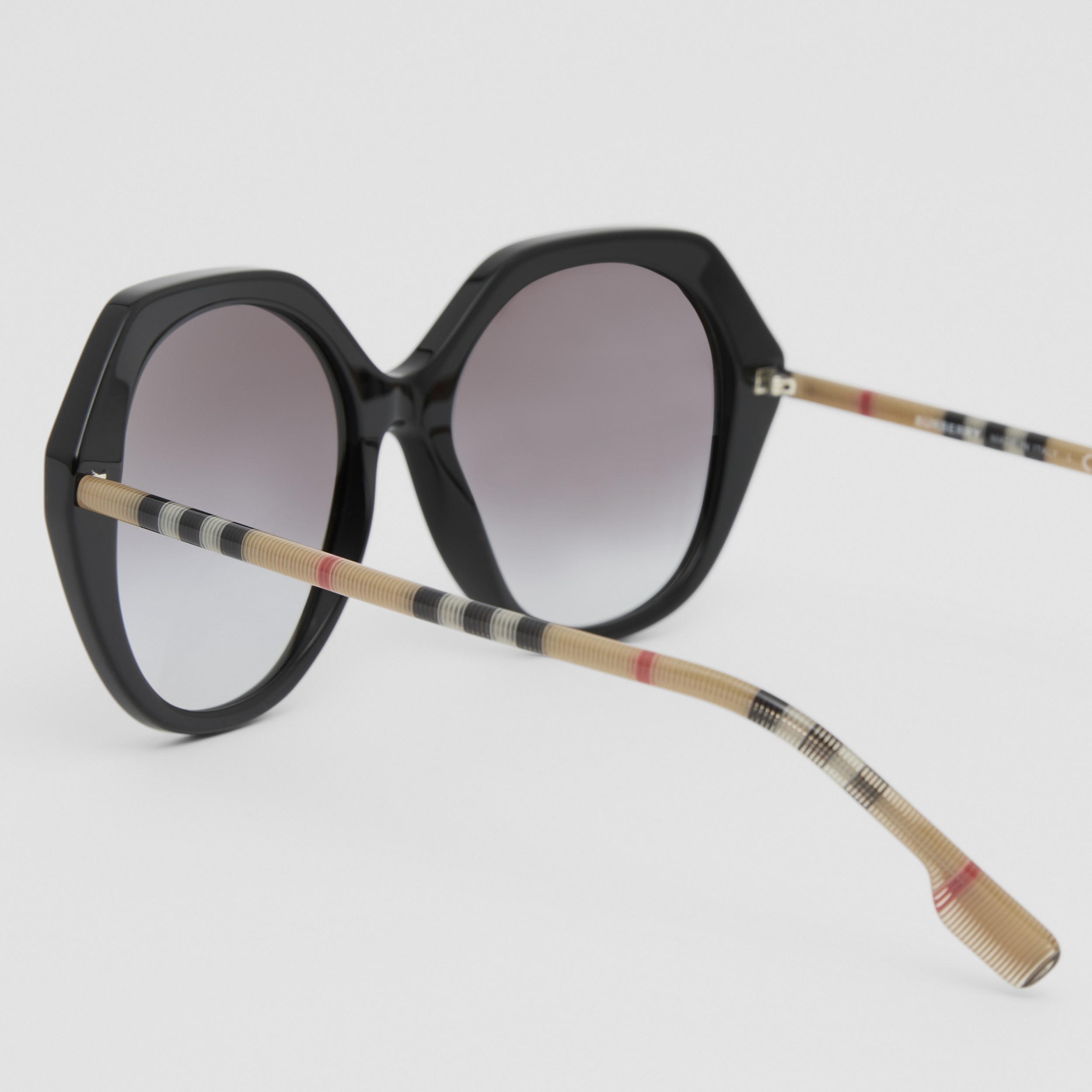 Oversized Check Detail Geometric Frame Sunglasses in Black - Women | Burberry® Official - 2