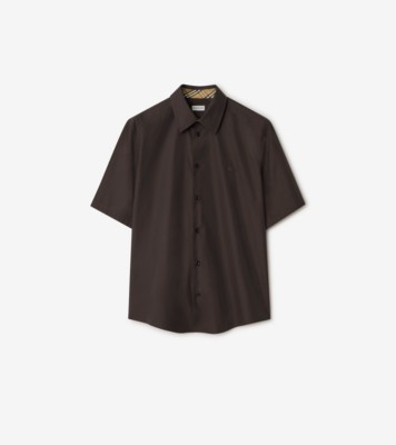 Regular Fit Cotton Poplin Shirt in Bark brown - Men | Burberry