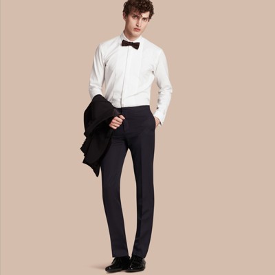 Virgin Wool Tuxedo Trousers in Navy - Men | Burberry United States