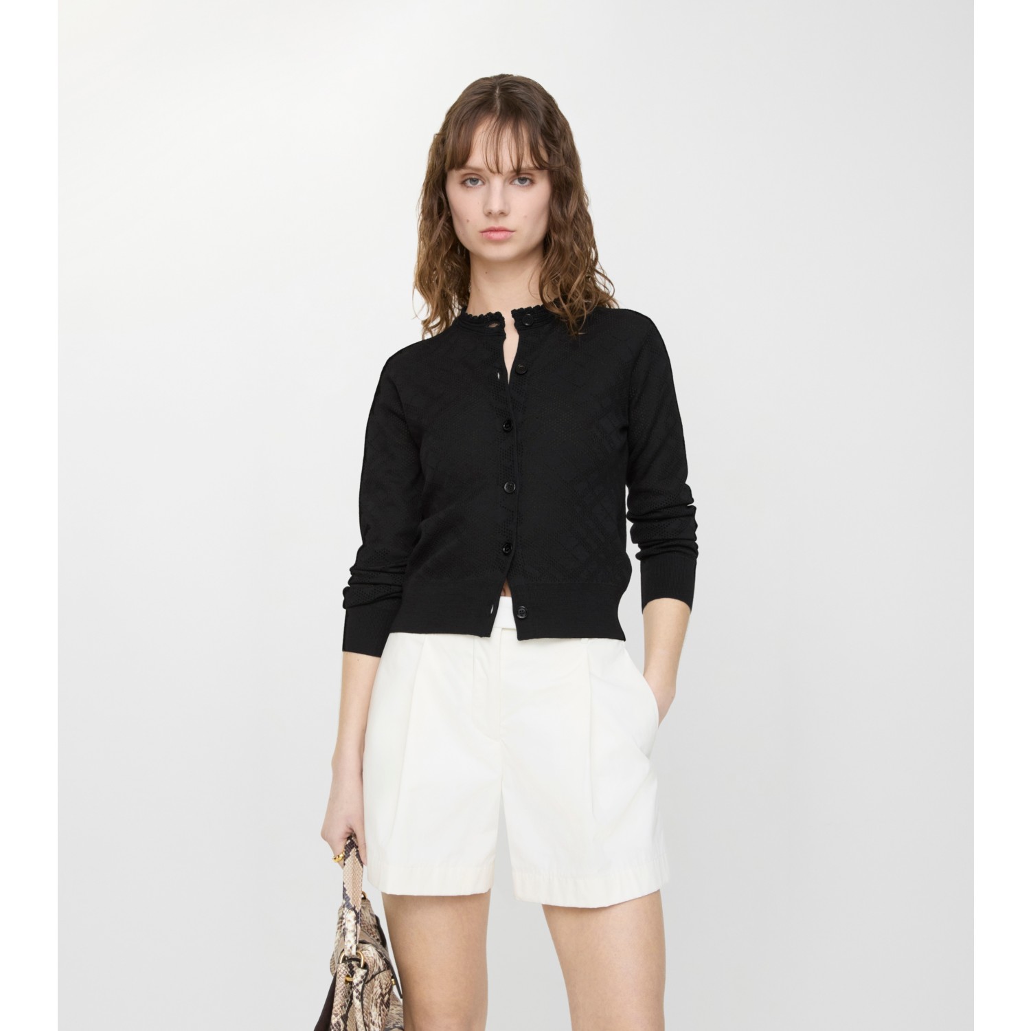 Check Wool Silk Cardigan