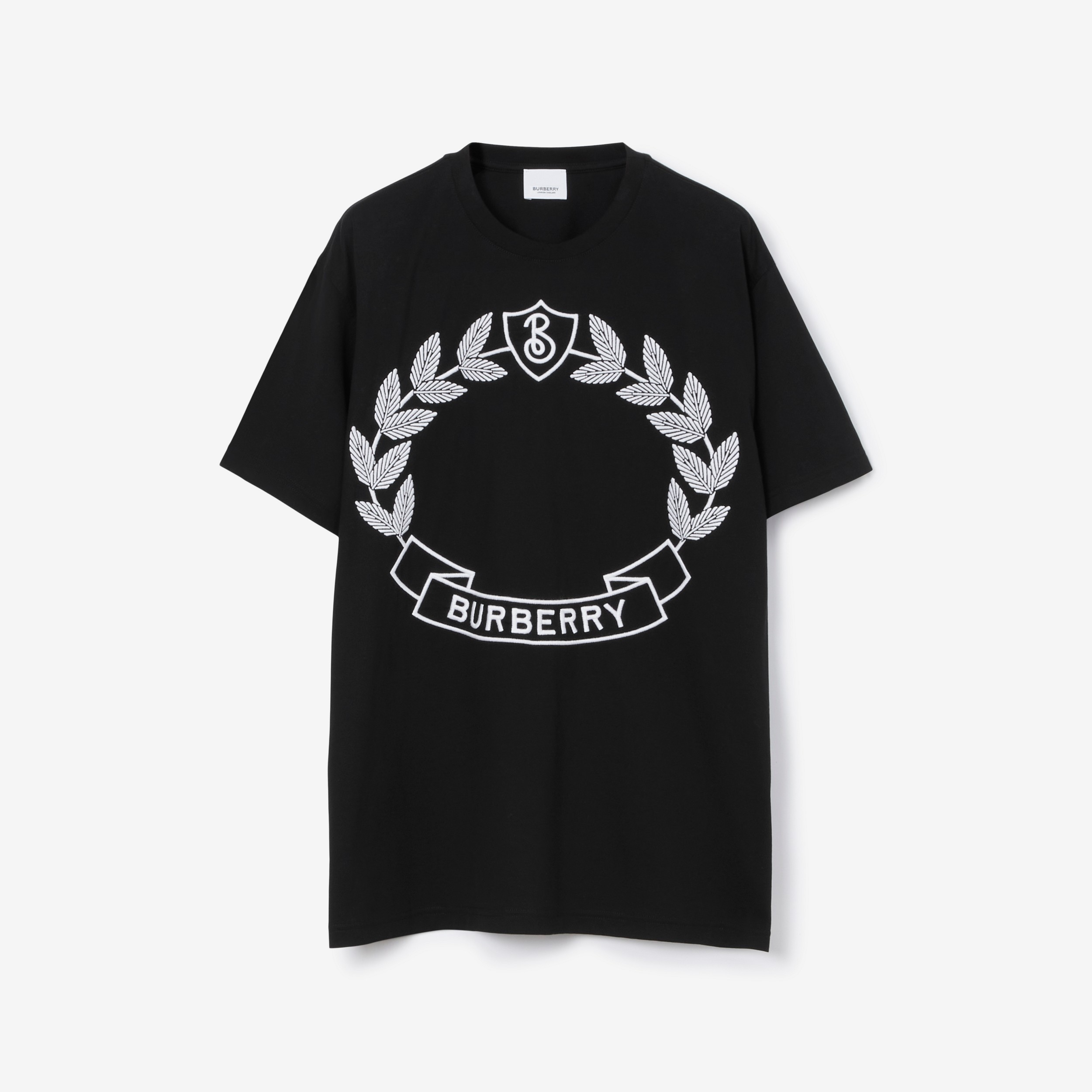 T-shirt oversize en coton à écusson feuille de chêne (Noir) - Femme | Site officiel Burberry® - 1