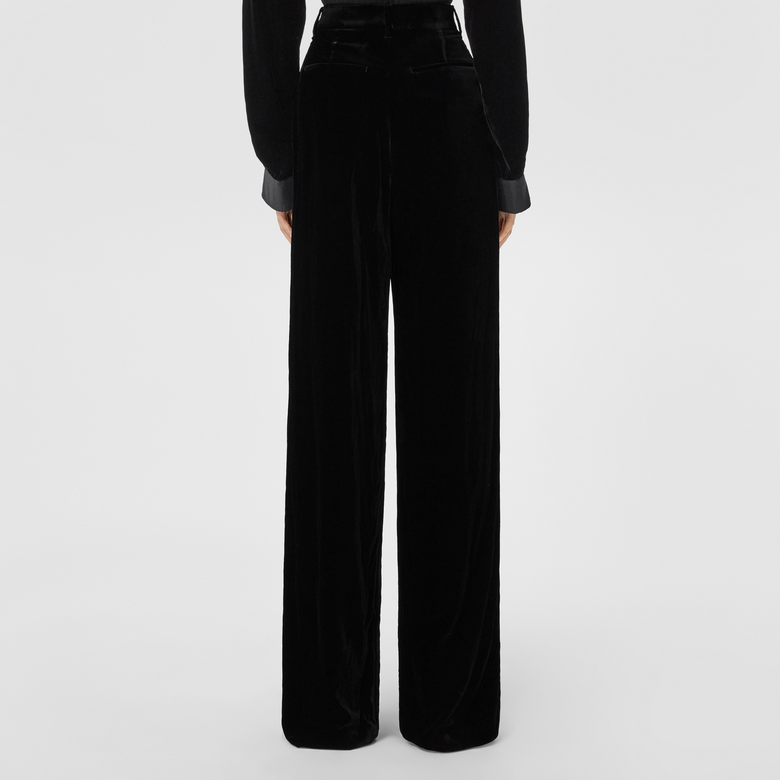 Velvet Wide-leg Trousers in Black - Women | Burberry® Official - 3