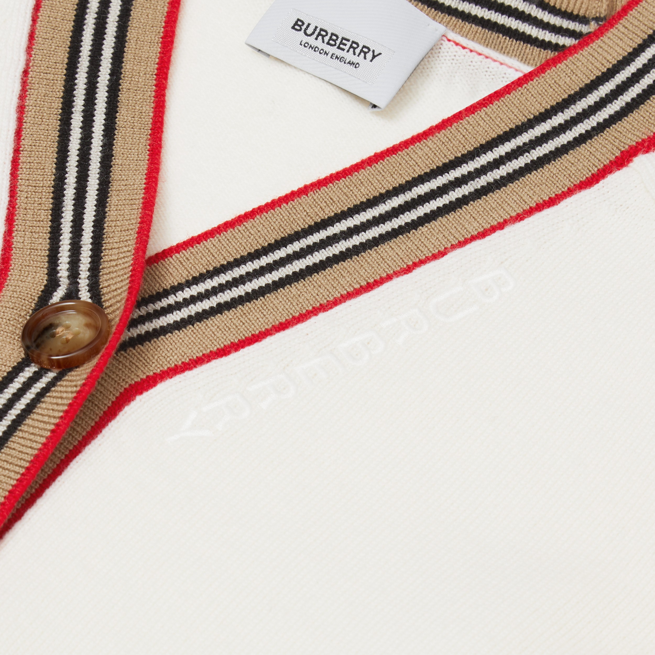 Icon Stripe Trim Wool Cardigan in Ivory | Burberry® Official - 2