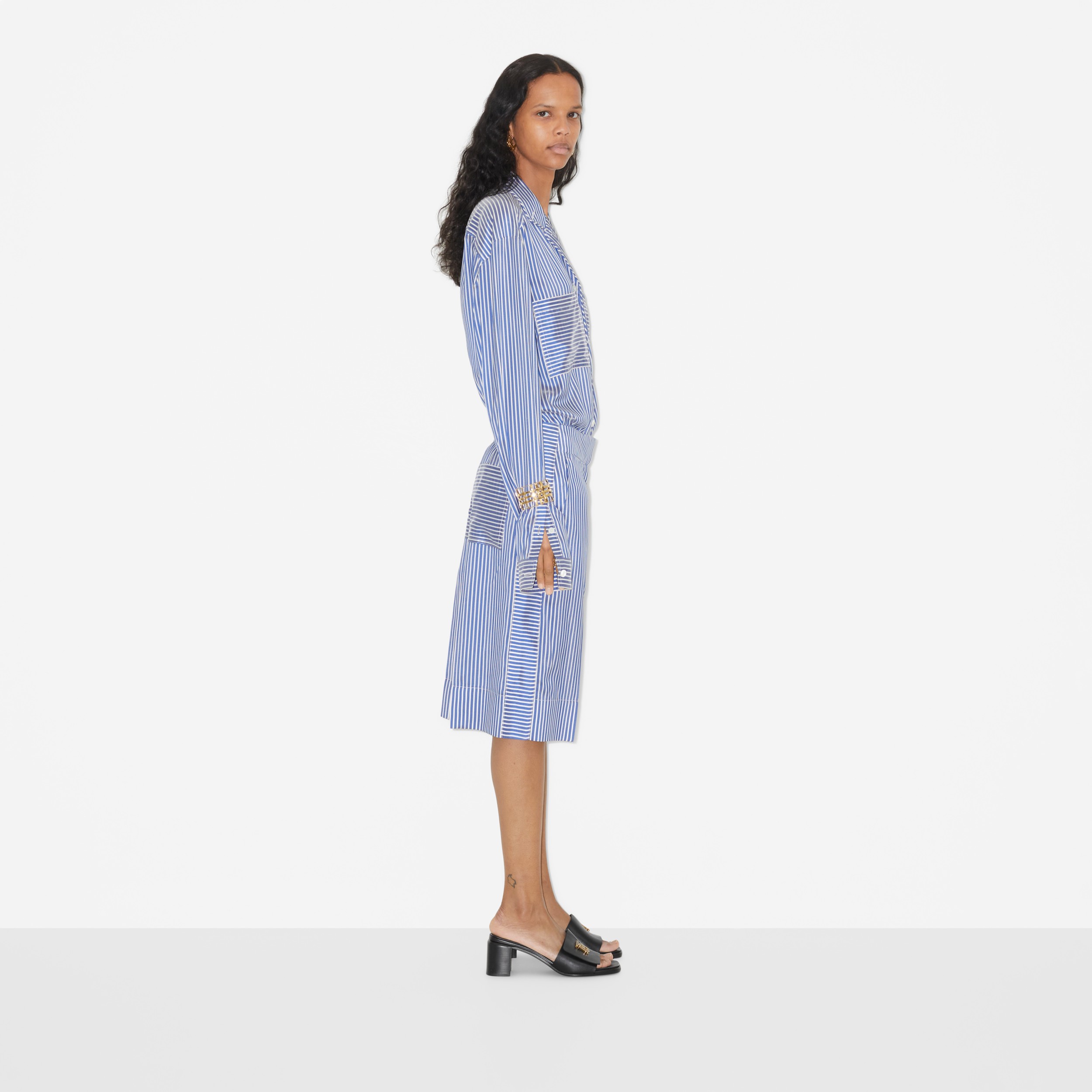 Striped Silk Pyjama Shirt in Blue/white - Women | Burberry® Official - 3