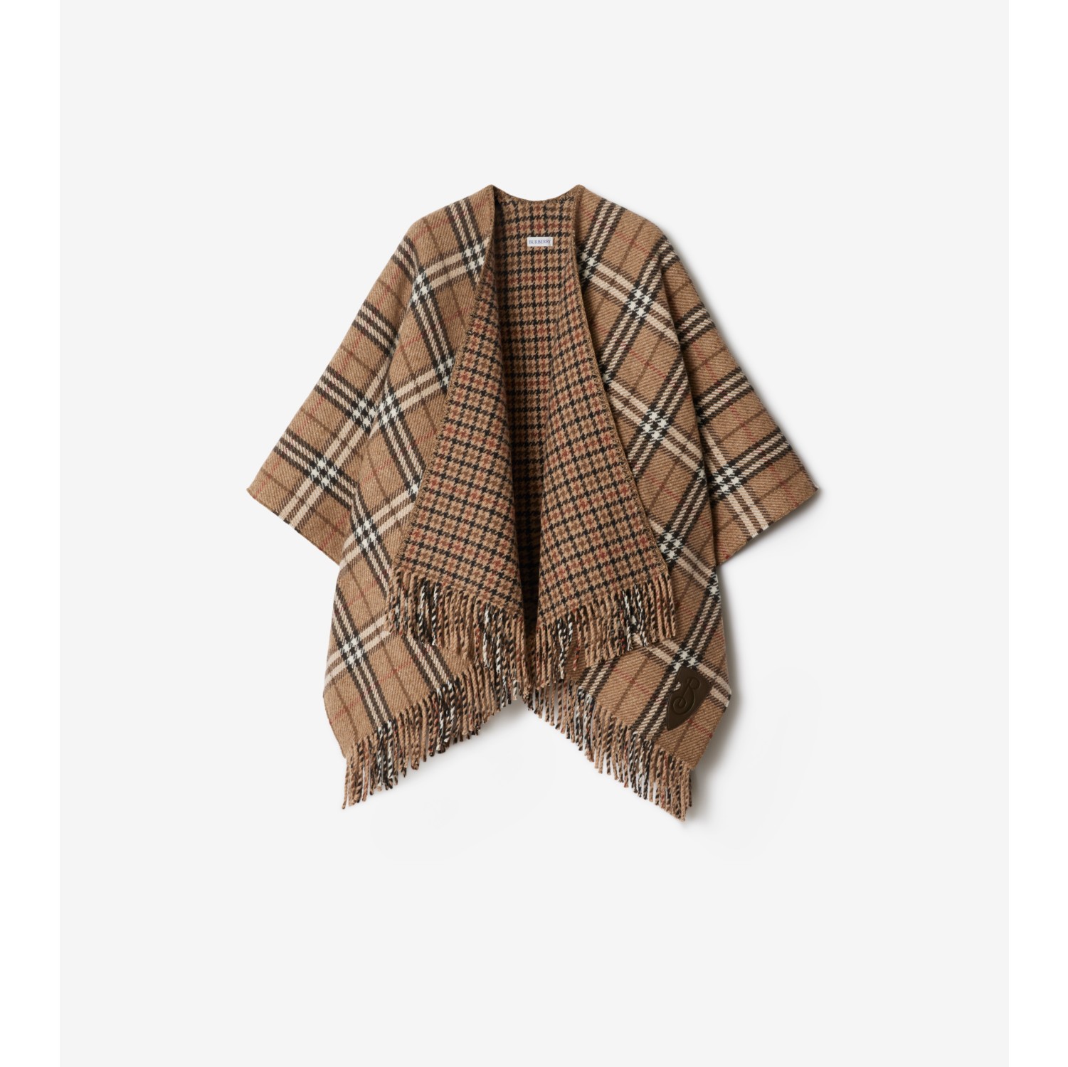 Reversible Check Cashmere Wool Cape