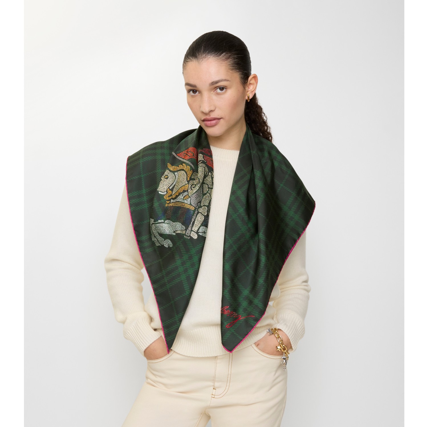 Crystal EKD Check Silk Scarf