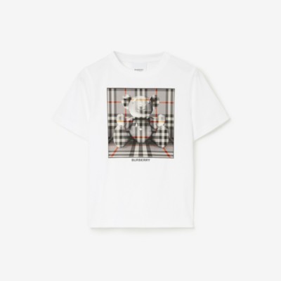 Burberry Kids' Childrens Check Thomas Bear Print Cotton T-shirt In