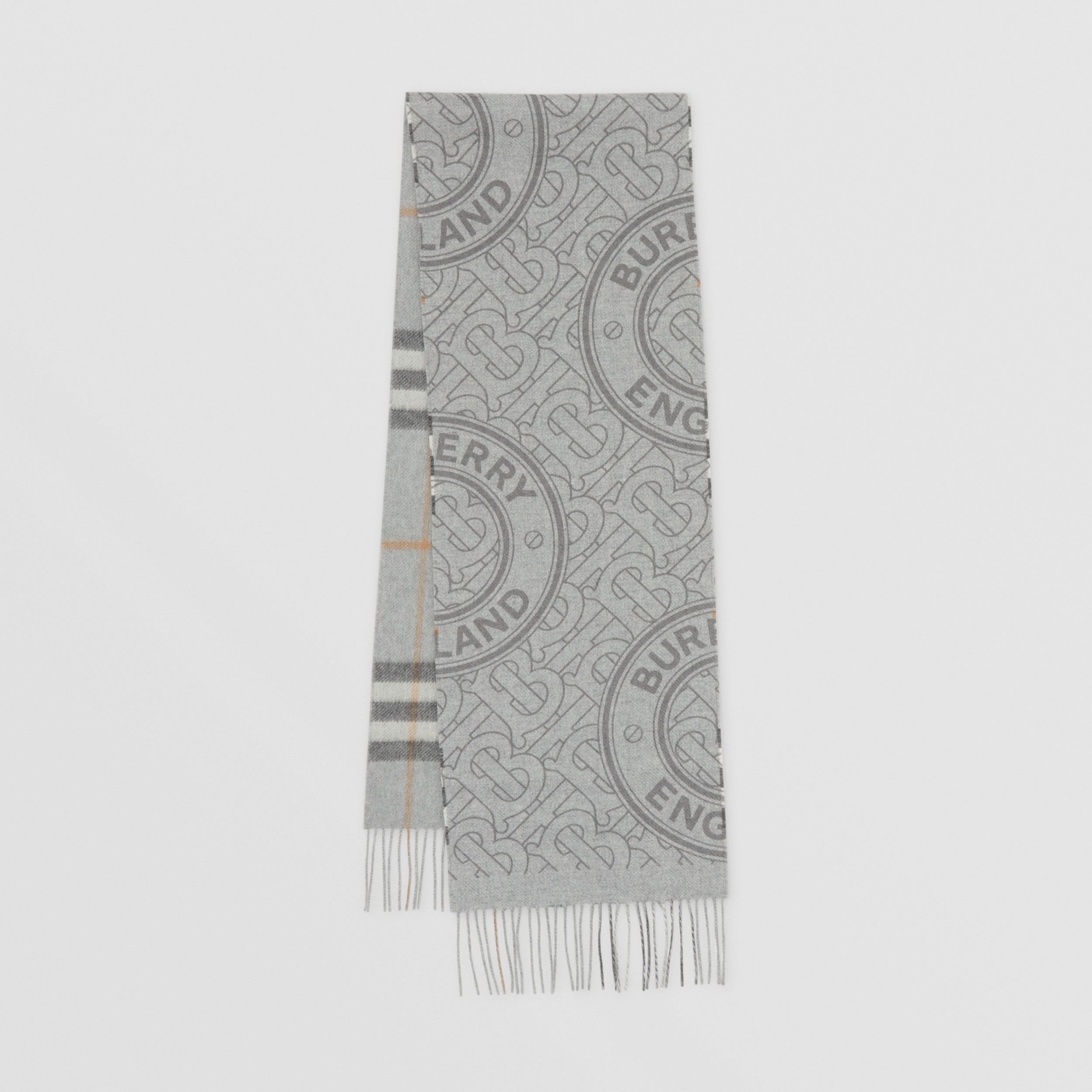 Reversible Check and Monogram Cashmere Scarf in Light Grey | Burberry® Official - 1