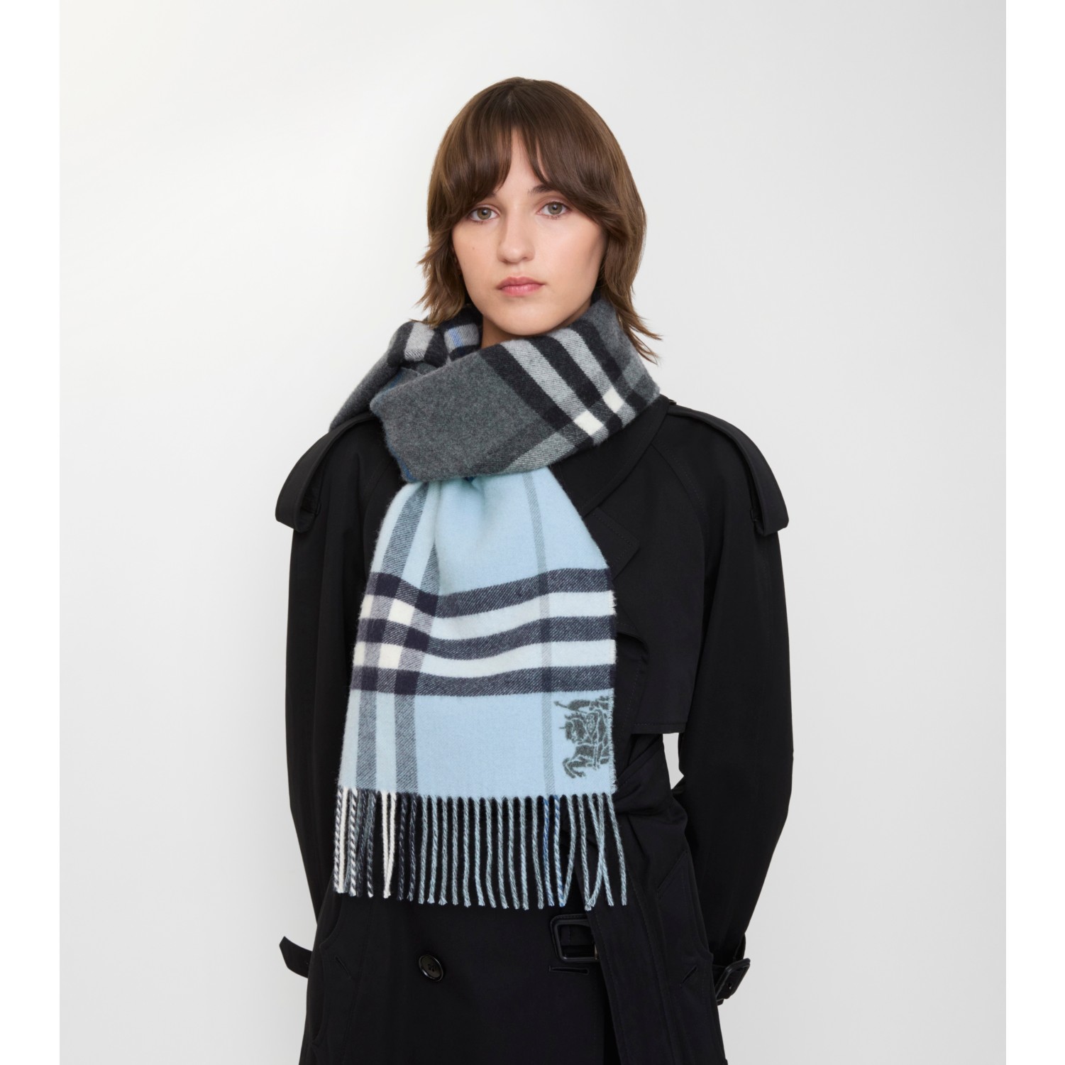Contrast Check Cashmere Scarf