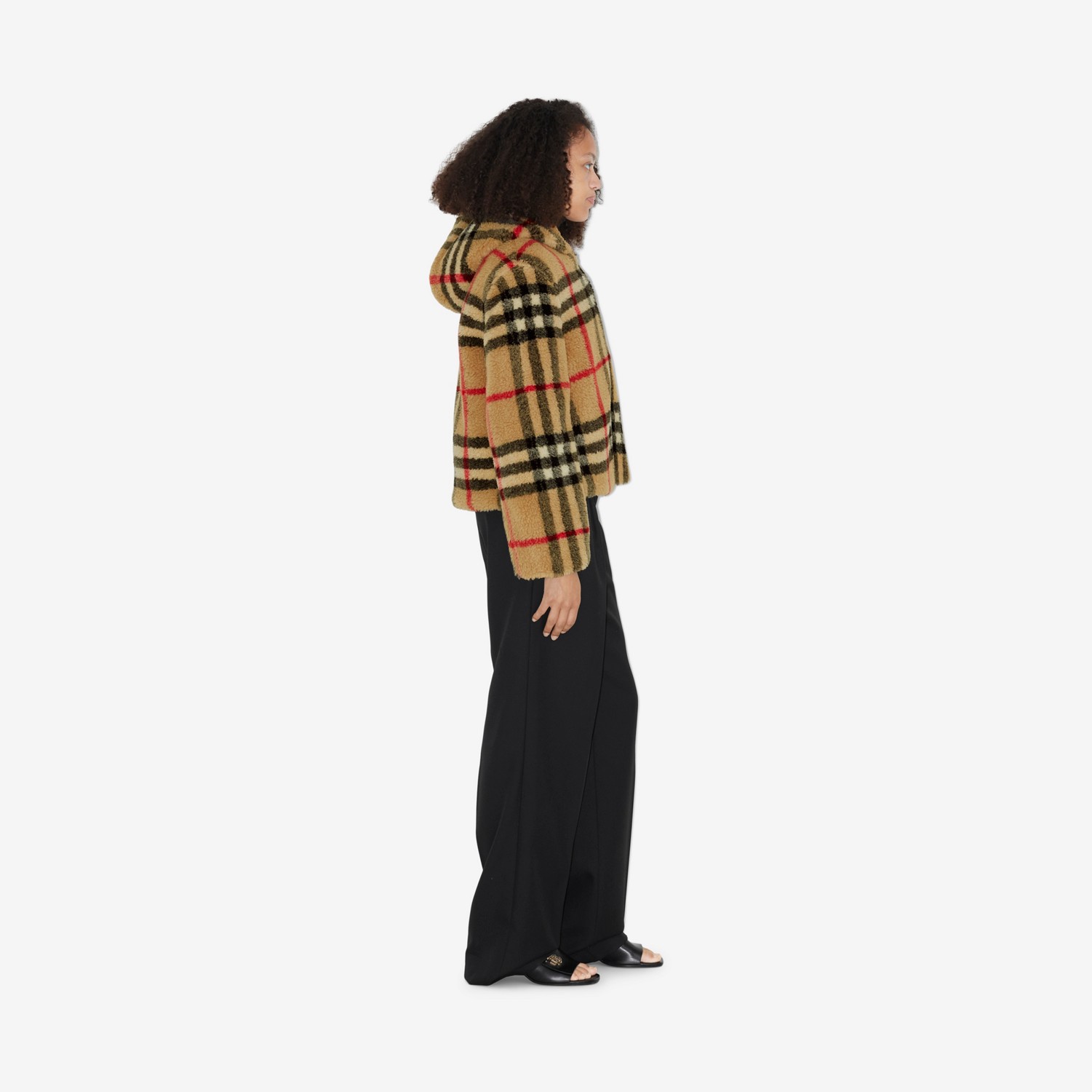 Jaqueta texturizada com capuz e Check (Bege Clássico) - Mulheres | Burberry® oficial