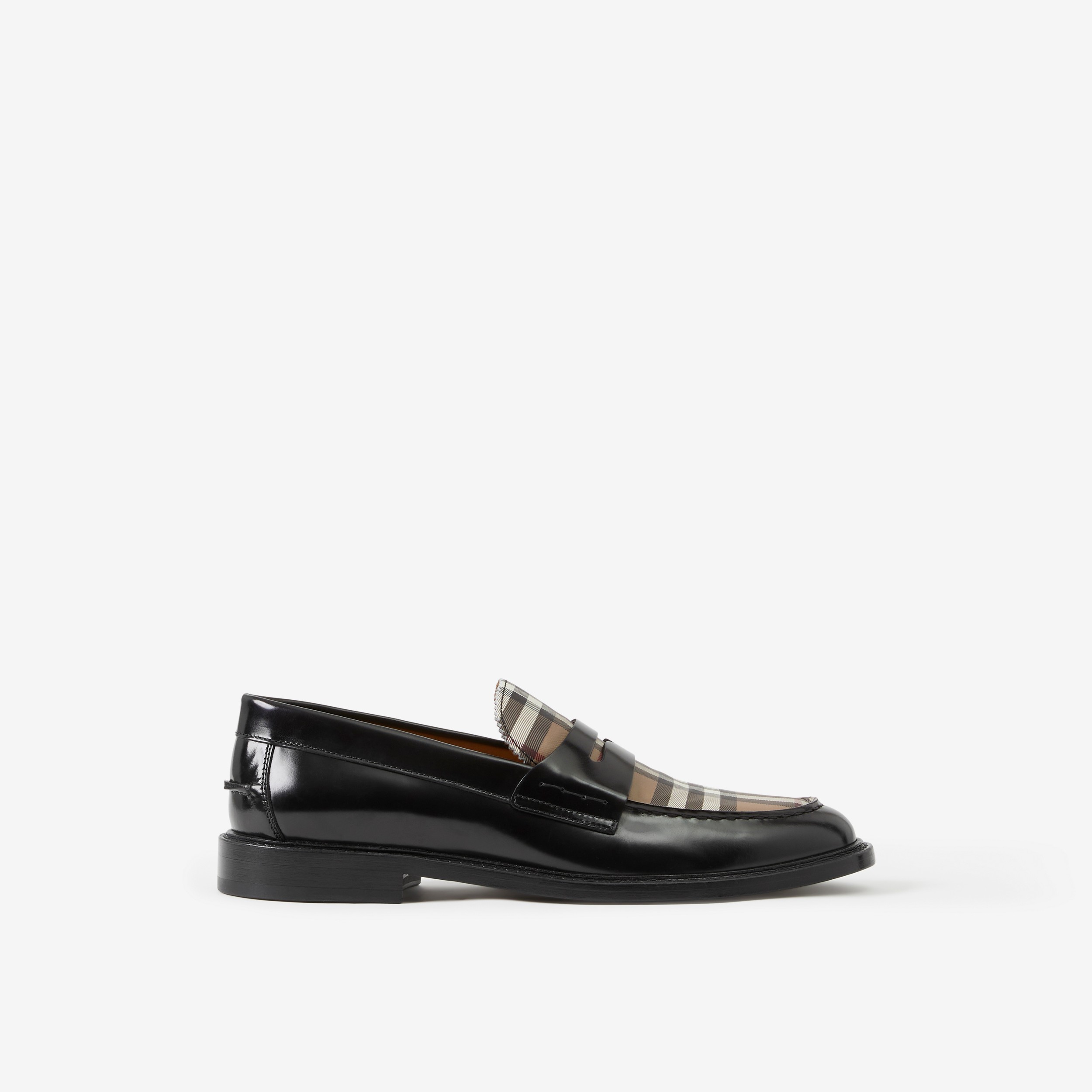 Vintage Check Panel Leather Penny Loafer in Black - Men | Burberry® Official - 1