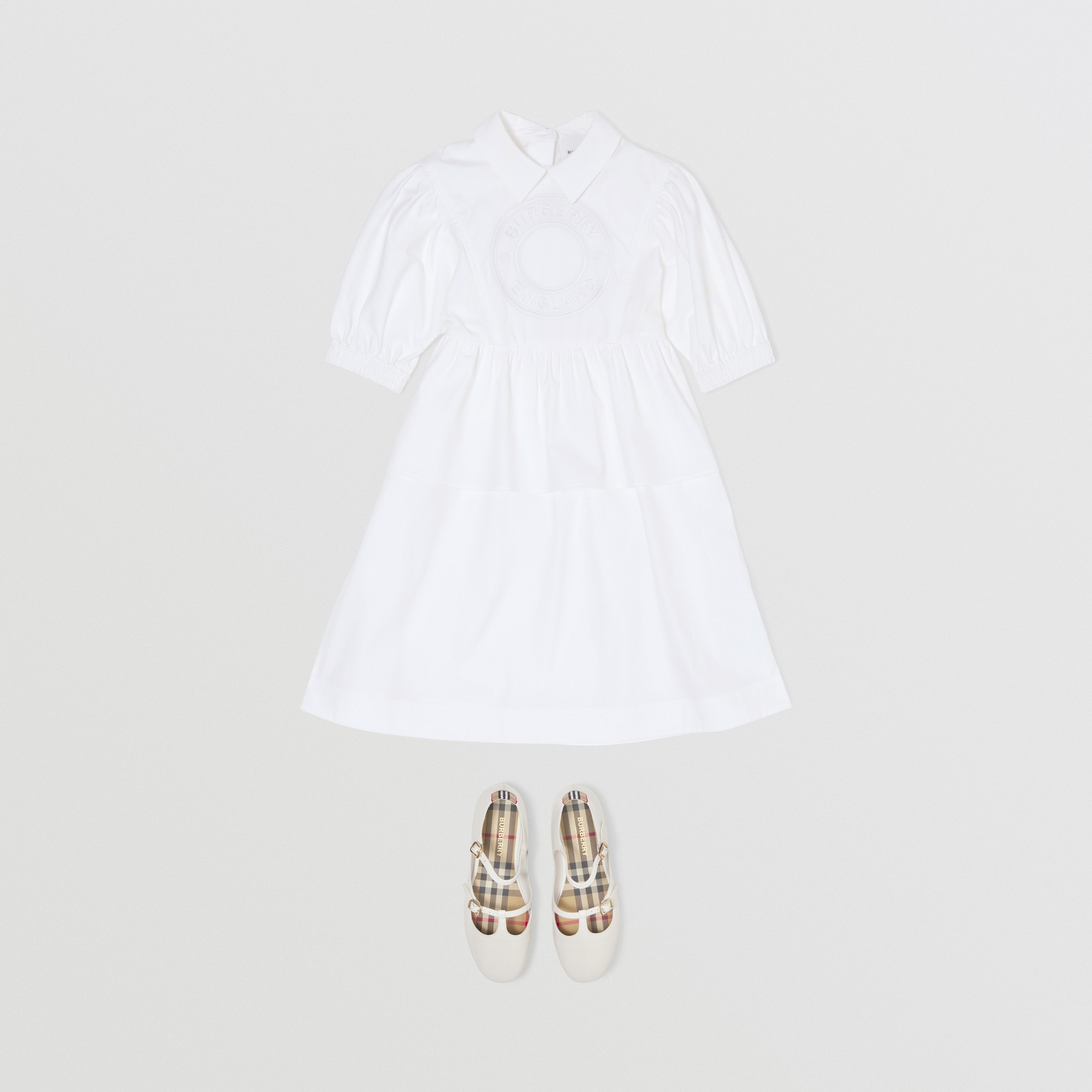 Short-sleeve Logo Graphic Stretch Cotton Dress in White | Burberry® Official - 3