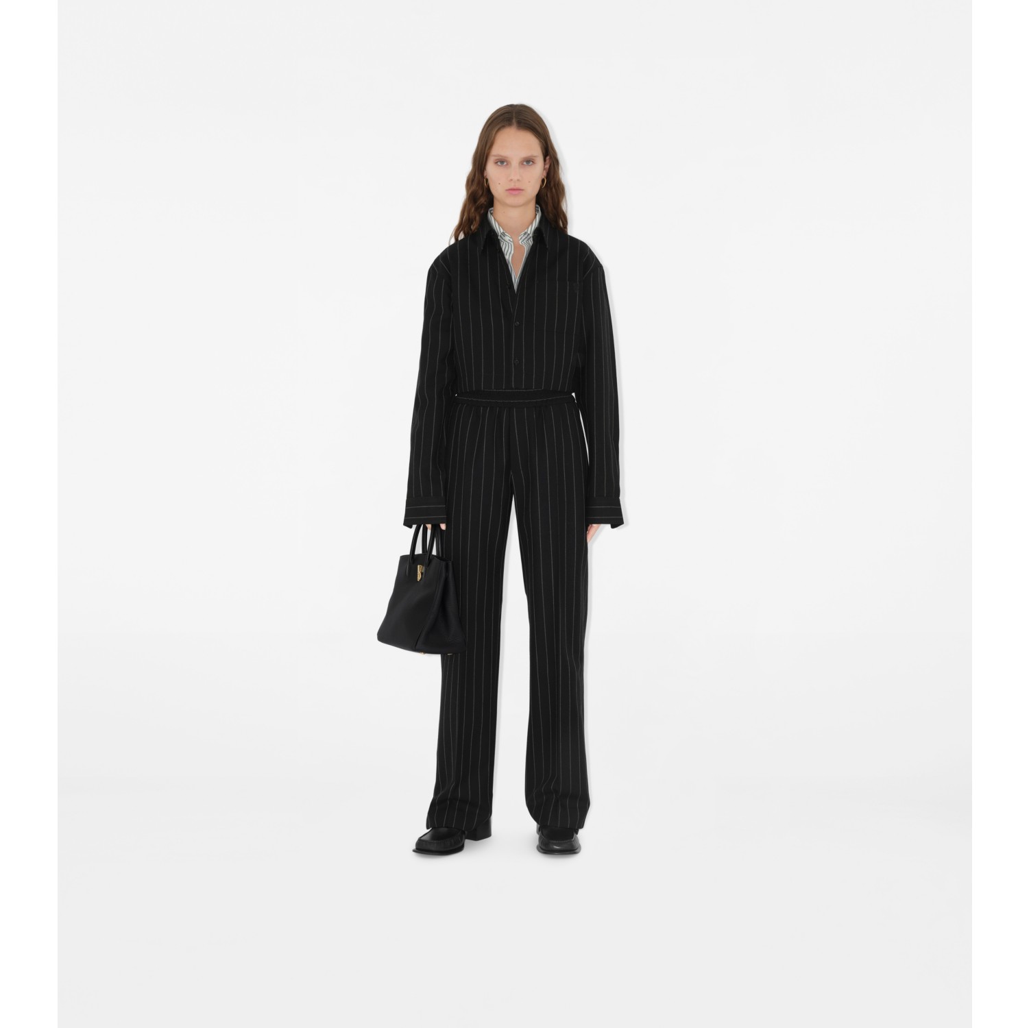 Pinstriped Wool Tailored Trousers