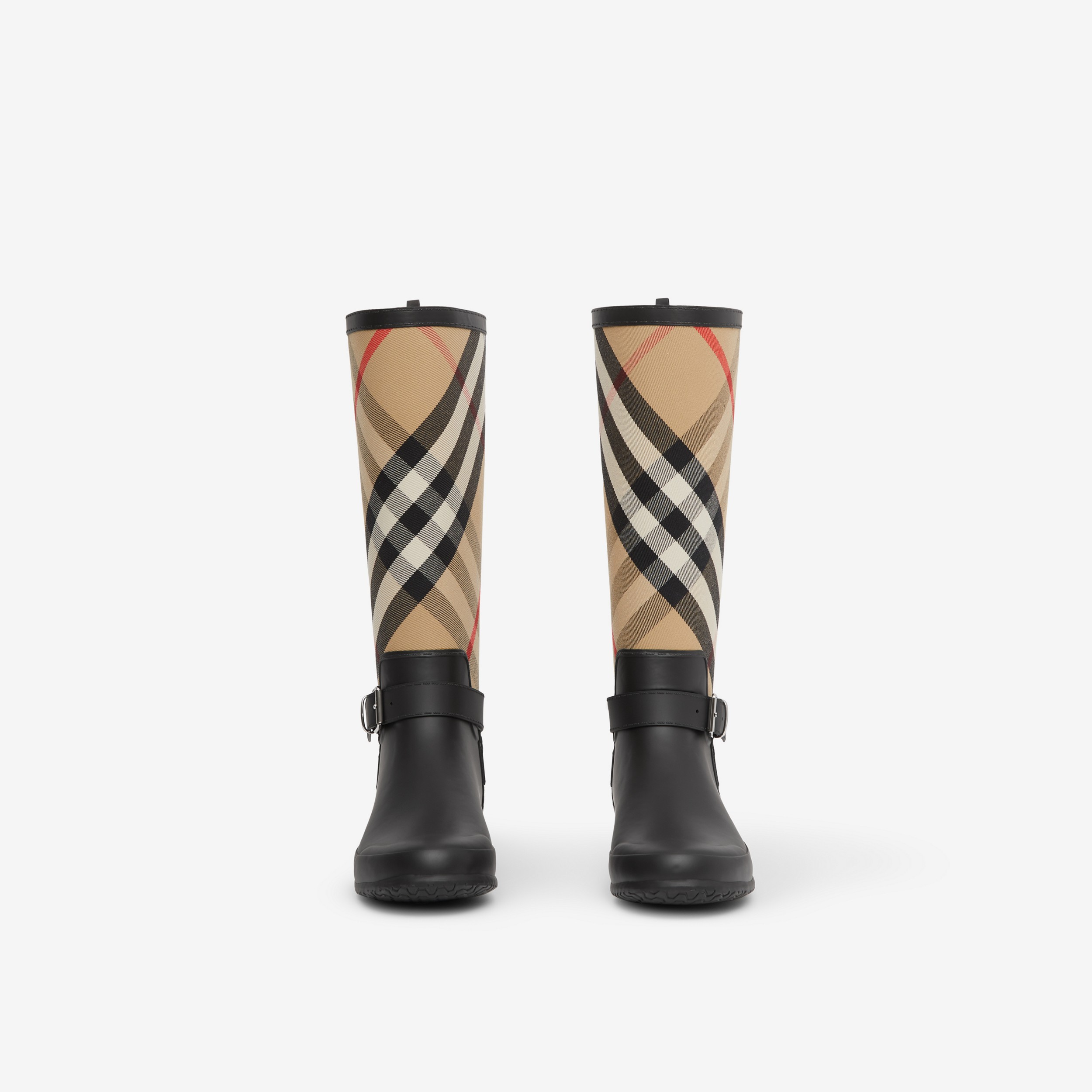 Strap Detail House Check and Rubber Rain Boots in Black/archive Beige - Women | Burberry® Official - 2