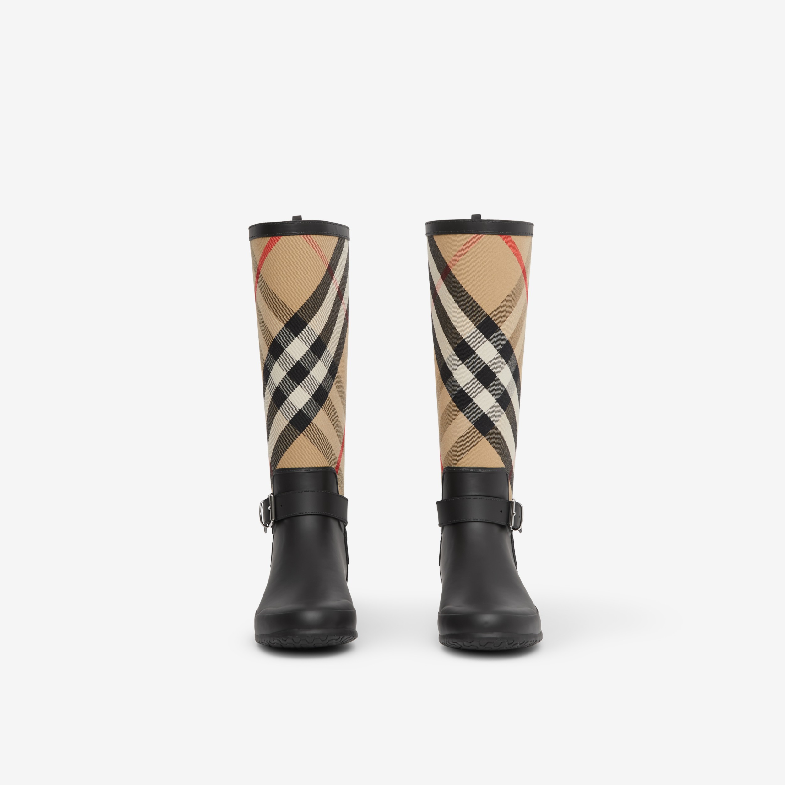 Strap Detail House Check and Rubber Rain Boots in Black/archive Beige -  Women | Burberry® Official