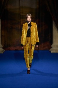 Dana Smith wearing a Baroque velvet tailored jacket and trousers