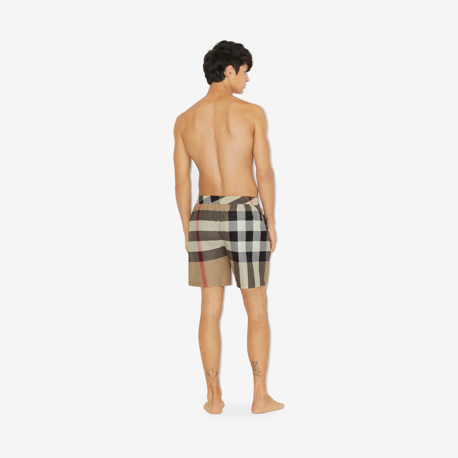 大号格纹抽绳式游泳裤 (典藏米色) - 男士 | Burberry® 博柏利官网