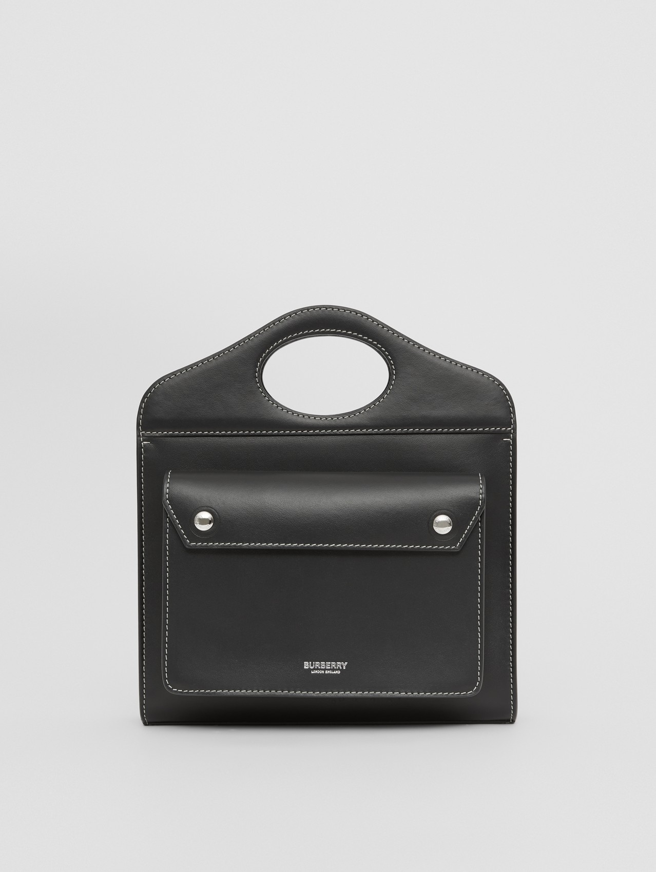 Mini Topstitched Leather Pocket Bag in Black
