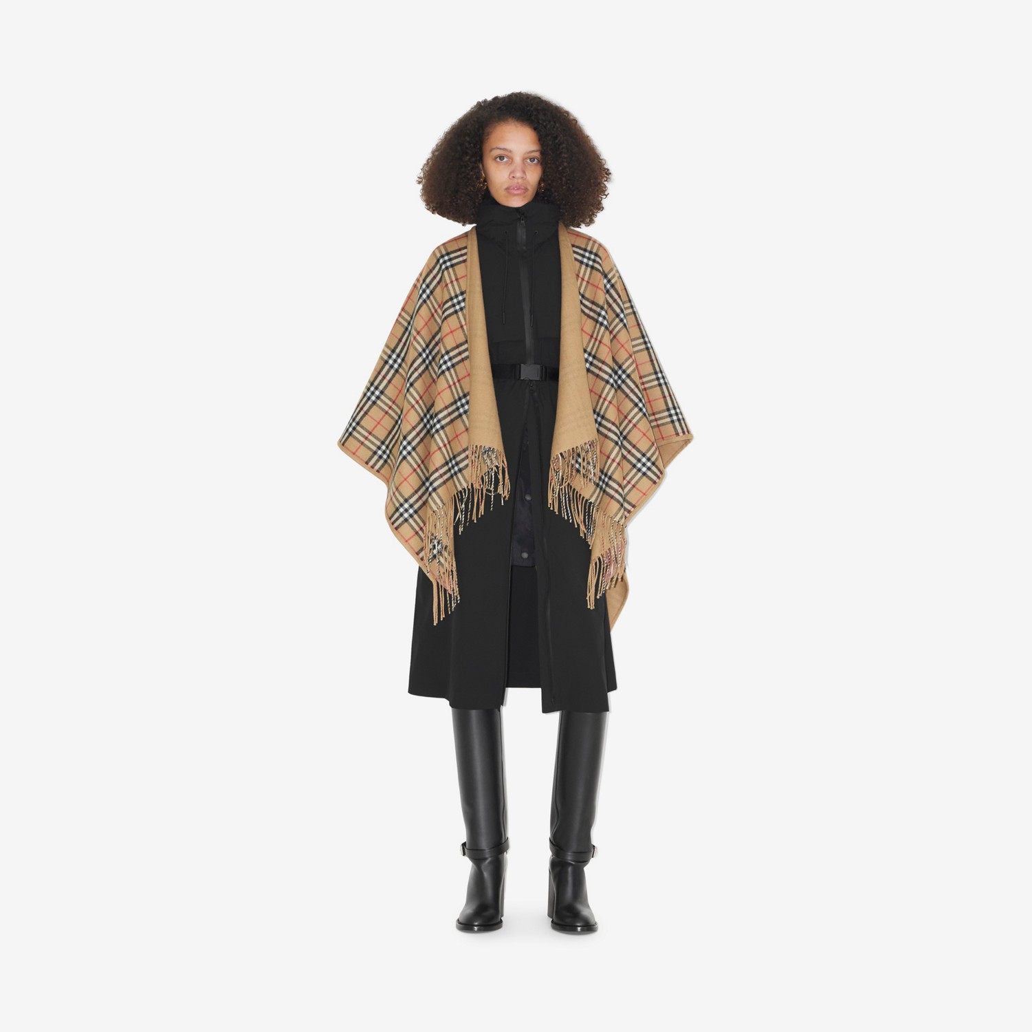 Reversible Check Wool Cape