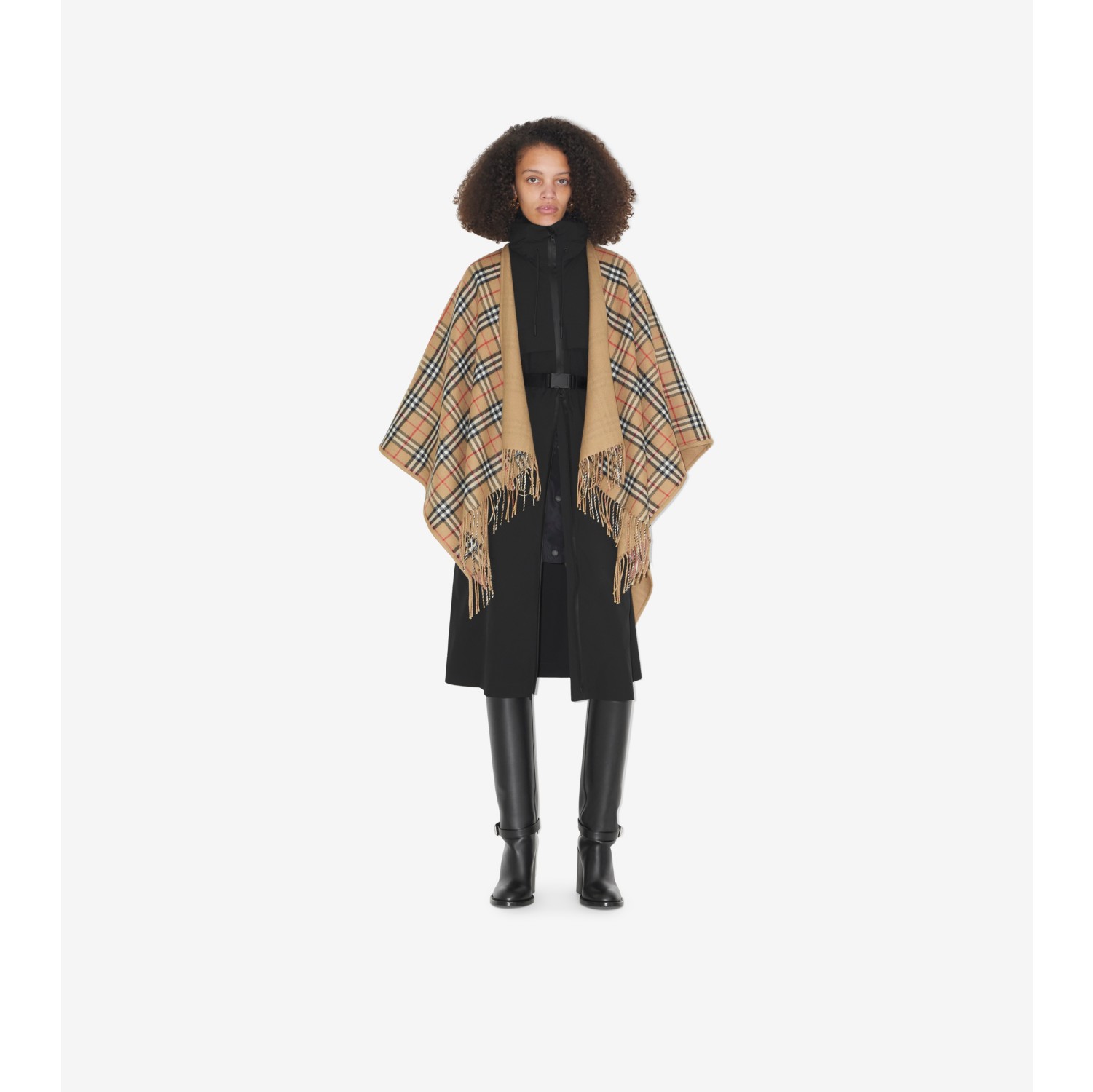 Reversible Check Wool Cape