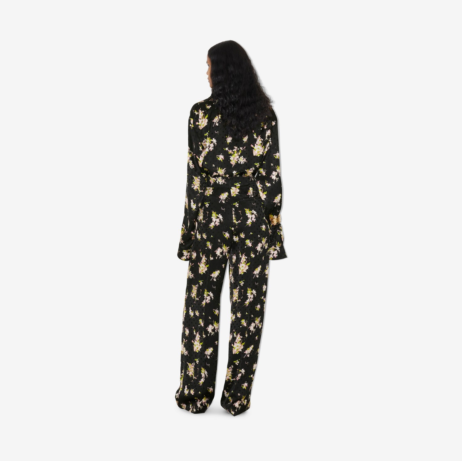Camisa estilo pijama de viscose com estampa floral (Preto) - Mulheres | Burberry® oficial