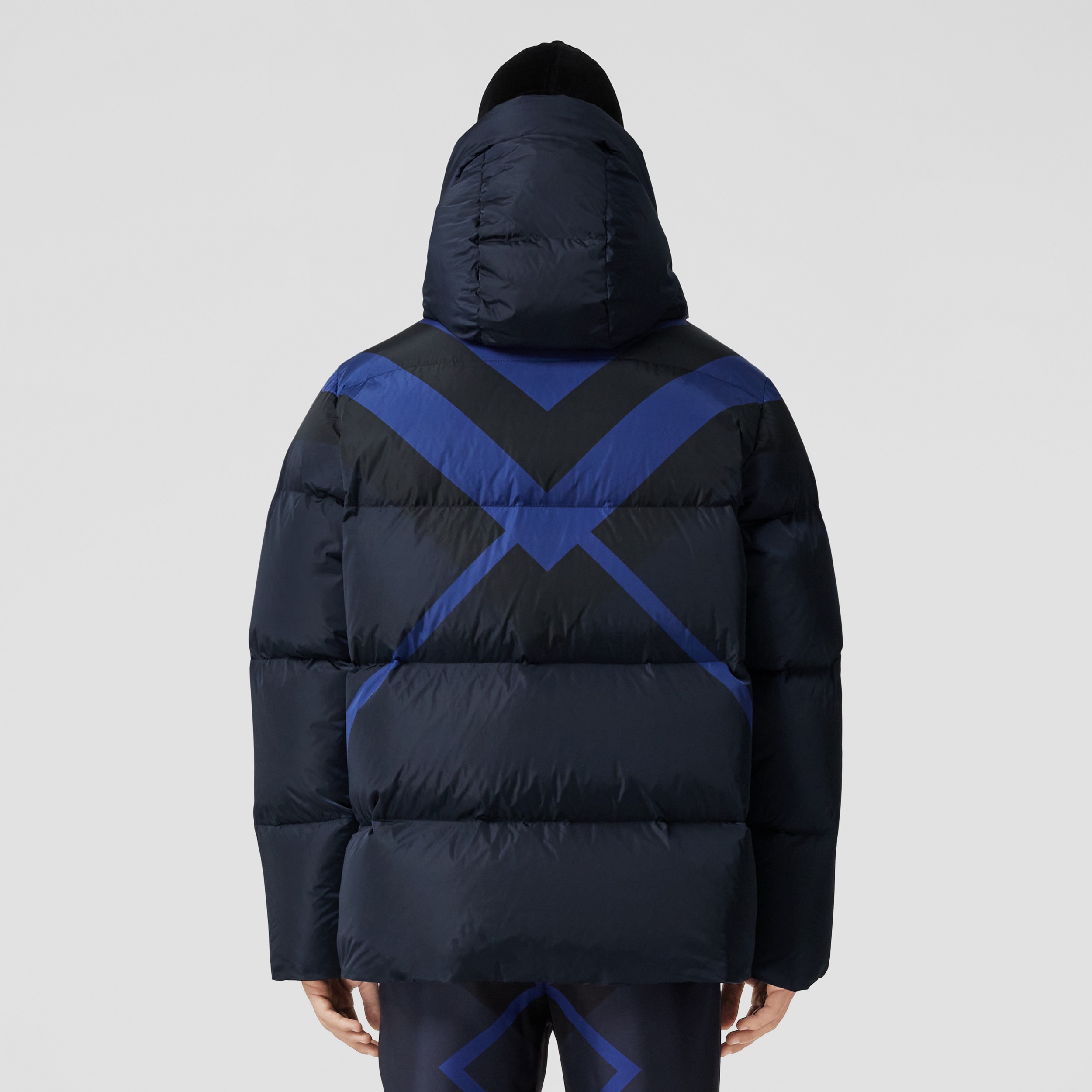 Detachable Hood Chevron Check Nylon Puffer Jacket – Exclusive Capsule Collection in Dark Charcoal Blue - Men | Burberry® Official - 3
