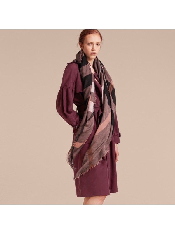 Check Modal and Wool Square Scarf in Antique Rose | Burberry United States