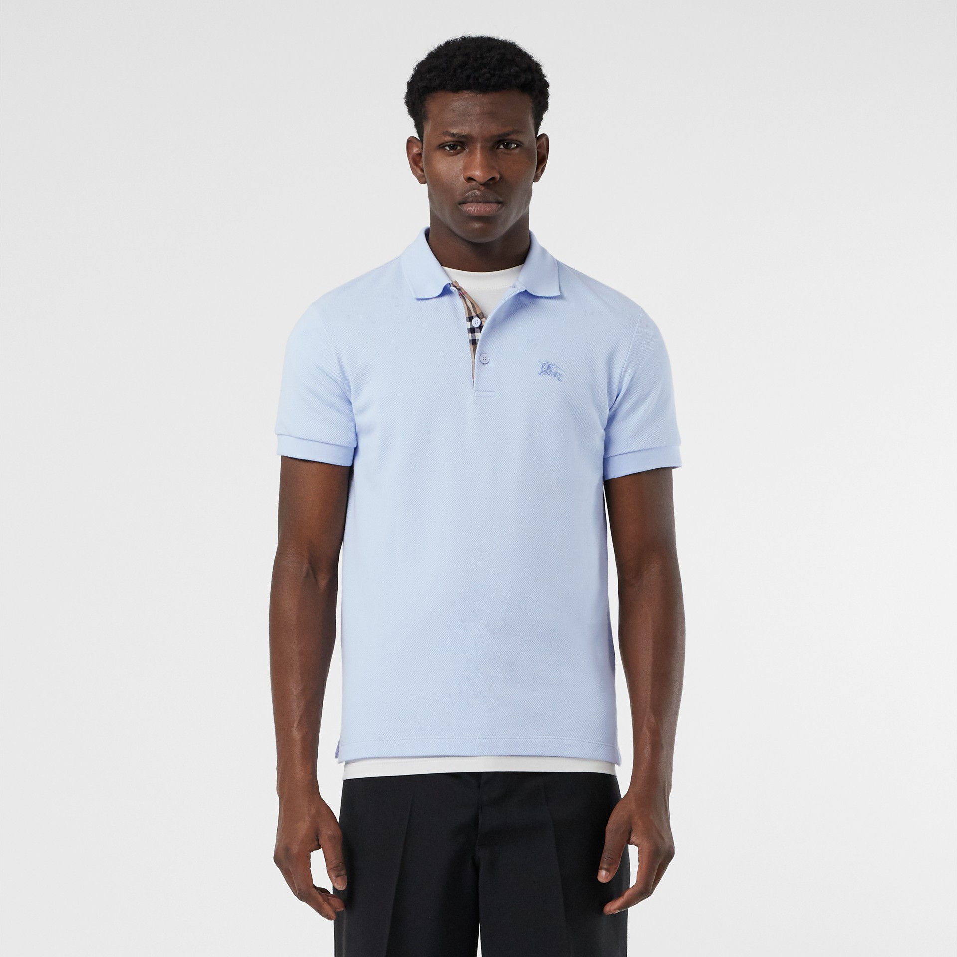 Check Placket Cotton Polo Shirt in Baby Blue - Men | Burberry United States