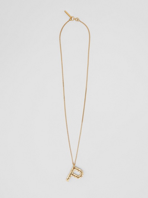 Burberry ‘p' Alphabet Charm Gold-plated Necklace In Light Gold