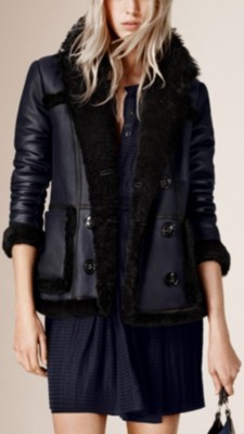 Navy / black Suede Detail Shearling Jacket - Image 1