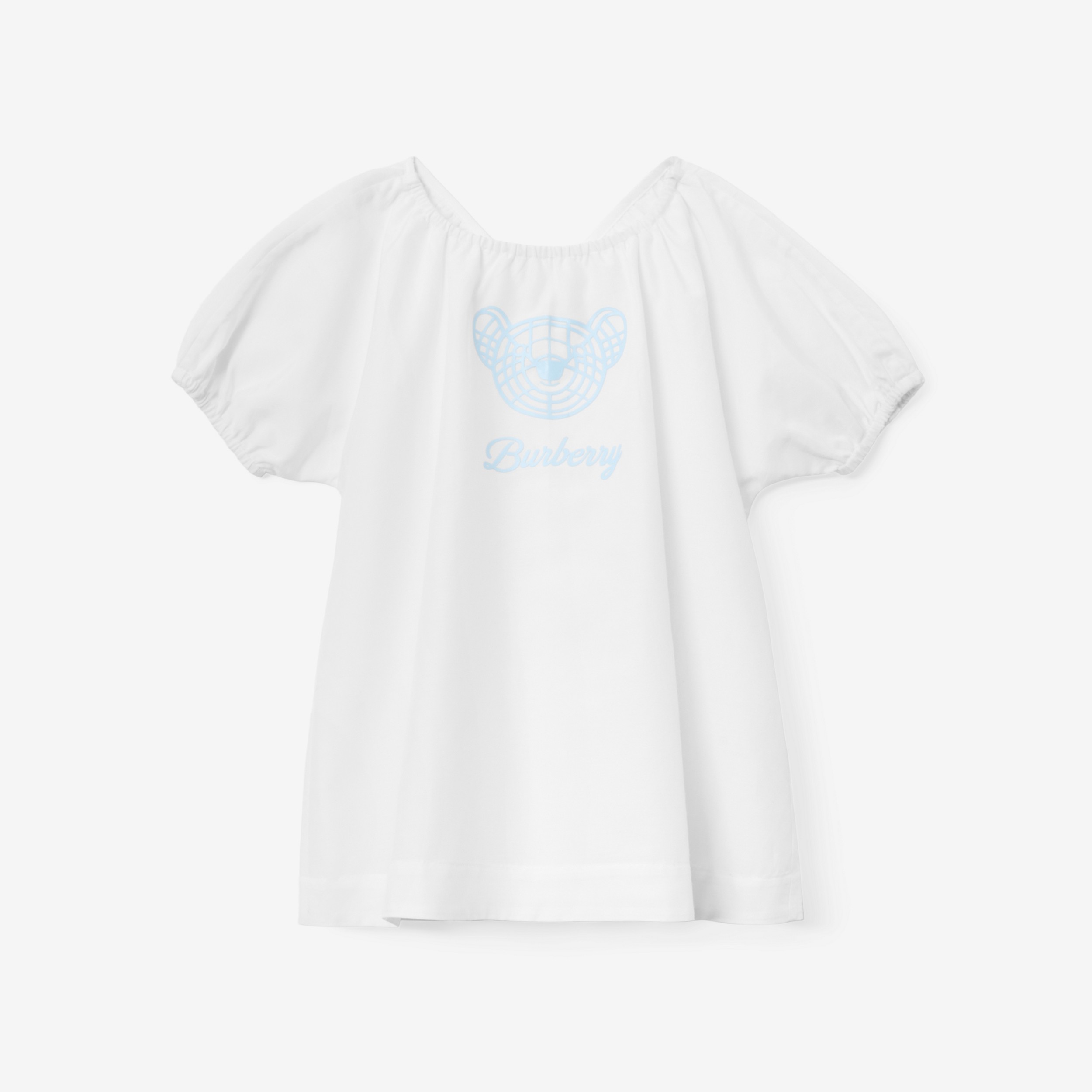 Thomas Bear Print Cotton Silk Dress in White - Children | Burberry® Official - 1
