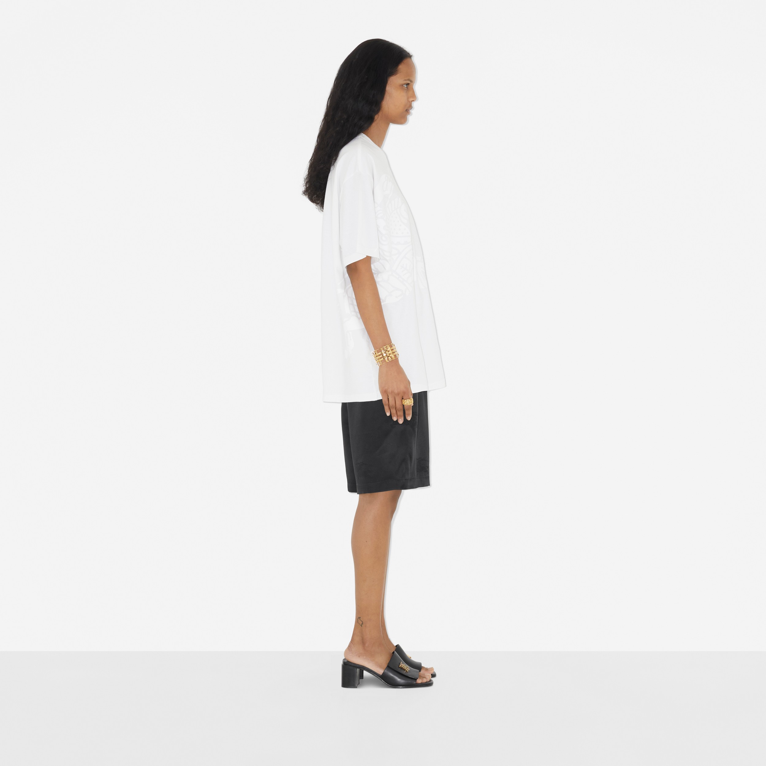 Camiseta oversize em algodão com estampa EKD (Branco) - Mulheres | Burberry® oficial - 3