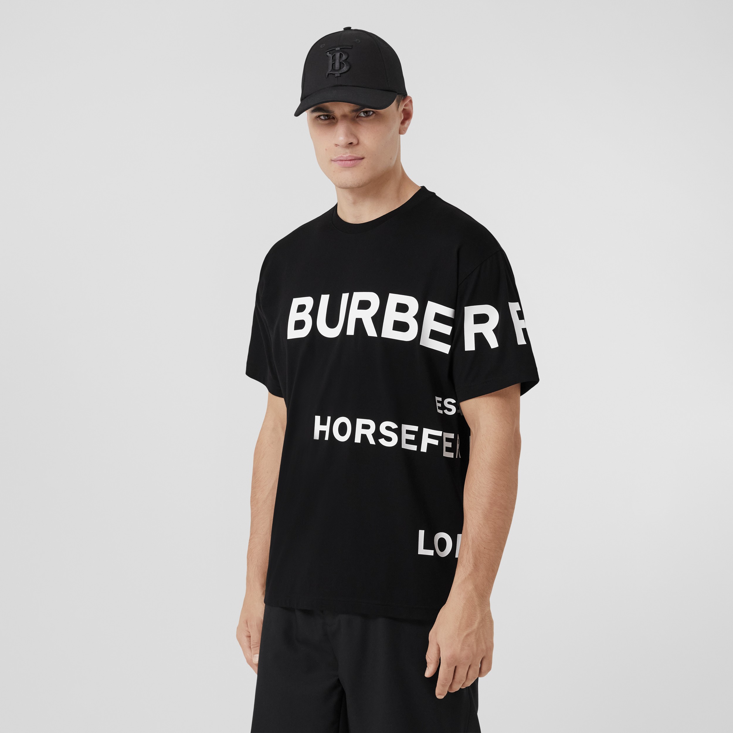 Camiseta extragrande en algodón con estampado Horseferry (Negro/blanco) - Hombre | Burberry® oficial - 4