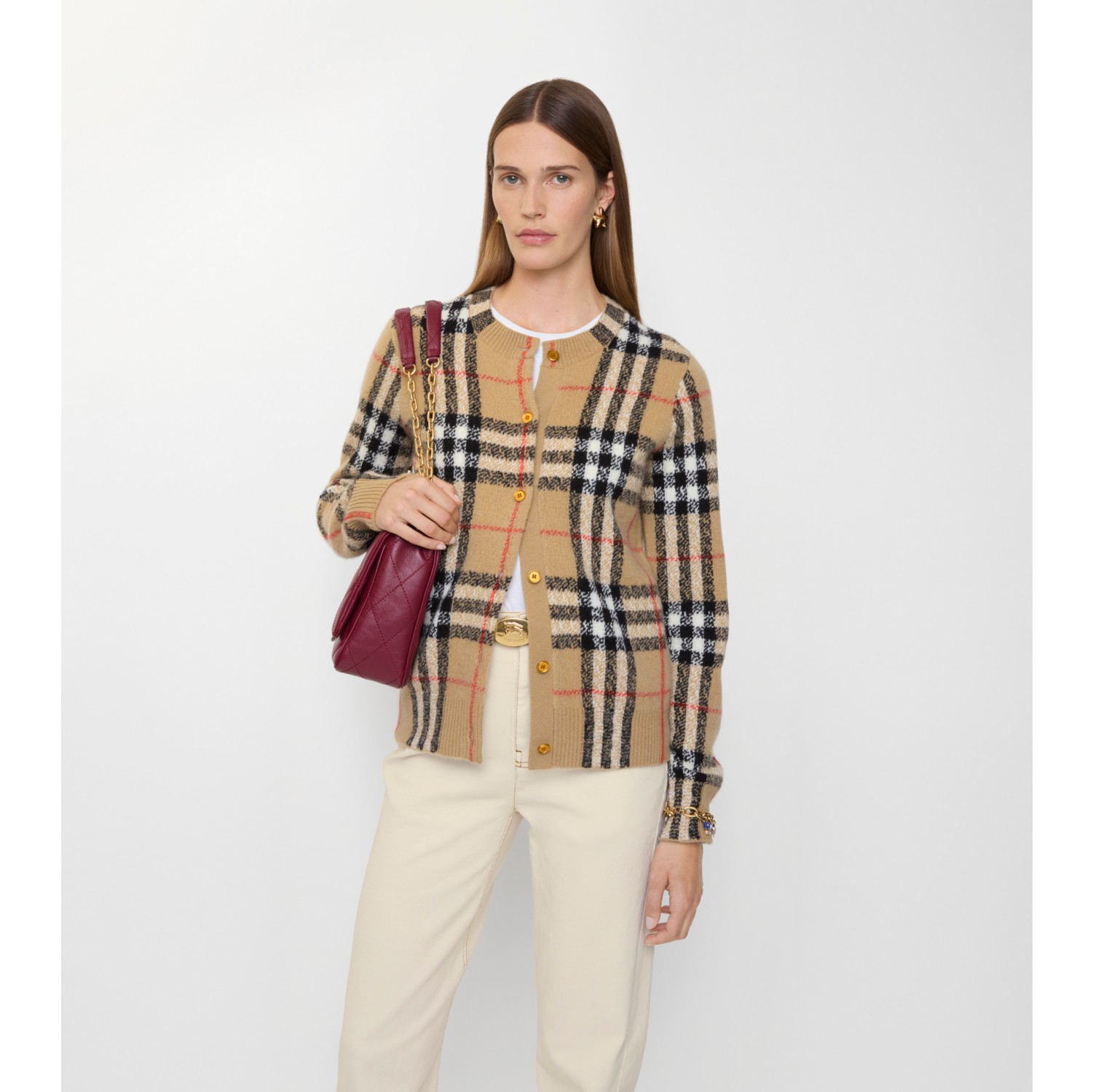 Check Cashmere Wool Cardigan